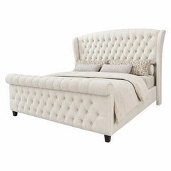 AMERLIFE Platform Bed Frame,Velvet Upholstered Sleigh Bed with Scroll Wingback Headboard&Footboard/No Box Spring Required/Christmas Gift/Best Gift Ideas