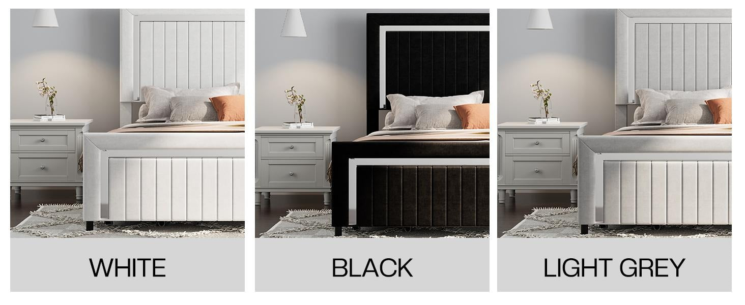 AMERLIFE Modern Upholstered Platform Bed Frame with 4 Storage Drawers and LED Light, Adjustable Headboard with Vertical Channel, No Box Spring Needed/Christmas Gift/Best Gift Ideas