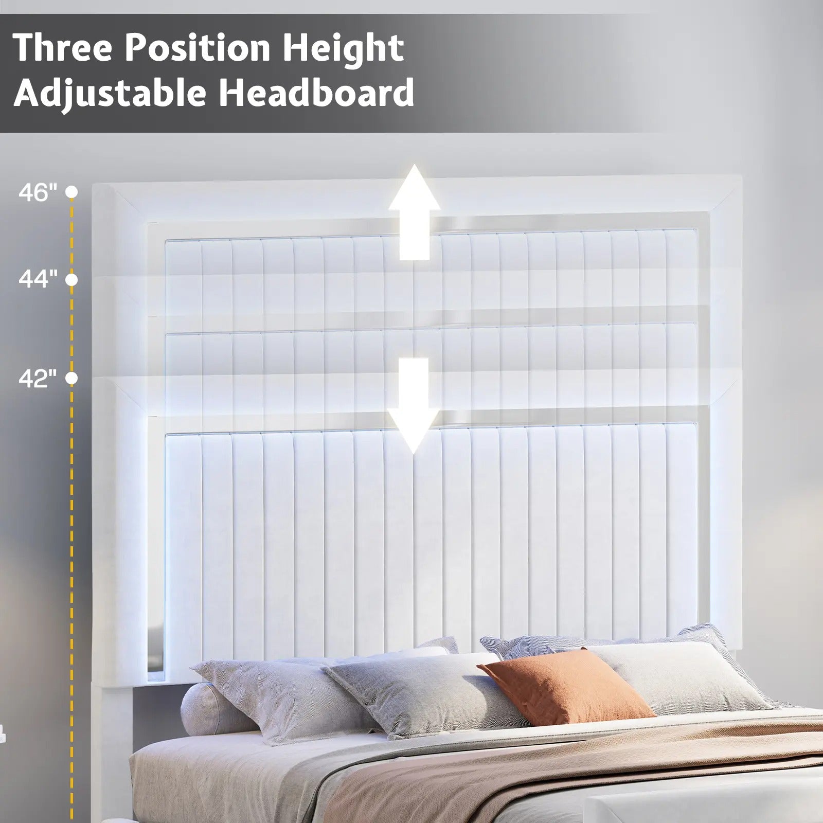 AMERLIFE Modern Upholstered Platform Bed Frame with 4 Storage Drawers and LED Light, Adjustable Headboard with Vertical Channel, No Box Spring Needed/Christmas Gift/Best Gift Ideas