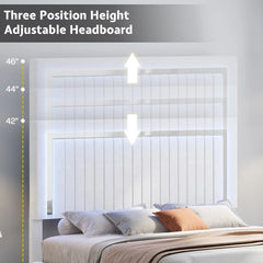 AMERLIFE Modern Upholstered Platform Bed Frame with 4 Storage Drawers and LED Light, Adjustable Headboard with Vertical Channel, No Box Spring Needed/Christmas Gift/Best Gift Ideas