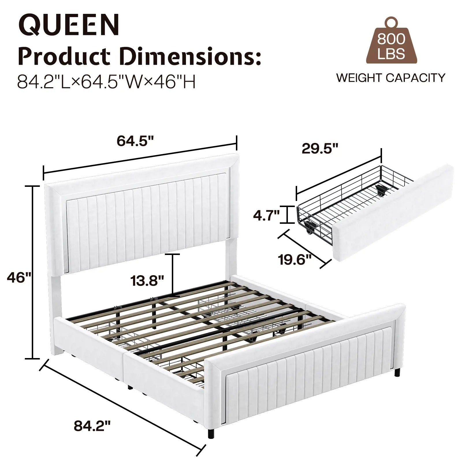 AMERLIFE Modern Upholstered Platform Bed Frame with 4 Storage Drawers and LED Light, Adjustable Headboard with Vertical Channel, No Box Spring Needed/Christmas Gift/Best Gift Ideas
