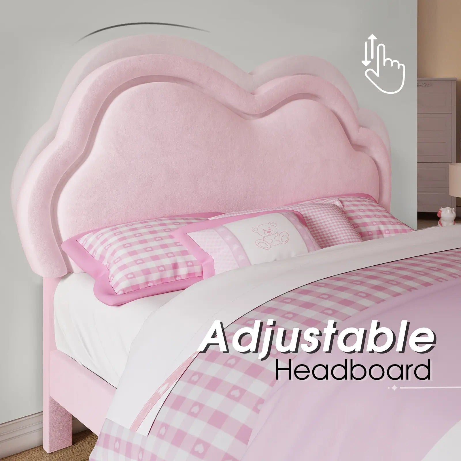 AMERLIFE LED Bed Frame with Adjustable Cloud Headboard, Velvet Upholstered Platform Bed, No Box Spring Needed, Easy Assembly/Christmas Gift/Best Gift Ideas