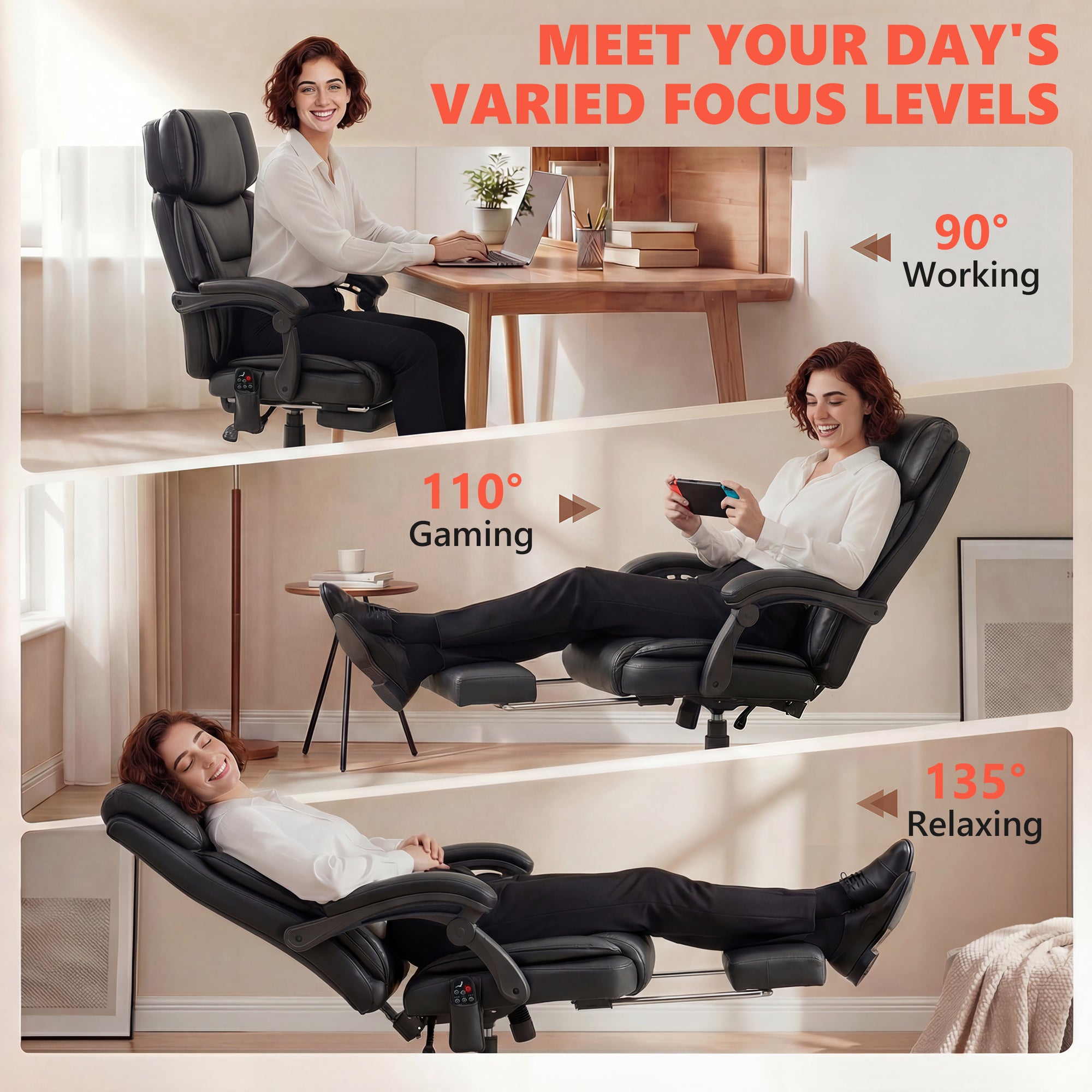 HOMCOM High Back Vibration Massage Office Chair Heated Reclining Computer Chair w/ Footrest, Swivel Wheels, Remote, Black