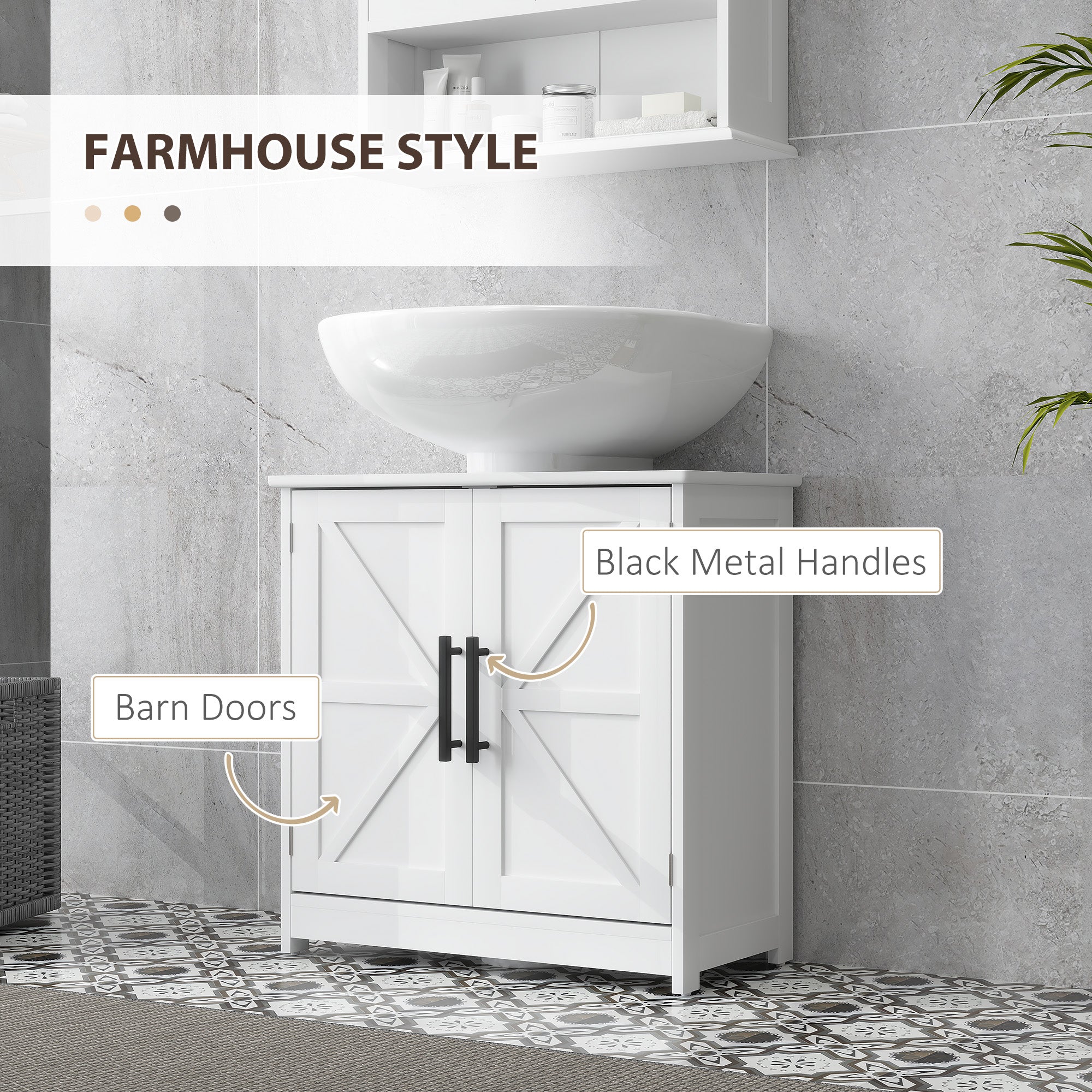 HOMCOM Farmhouse Pedestal Sink Storage Cabinet, Bathroom Sink Cabinet with 2 Barn Doors and Adjustable Shelf, White