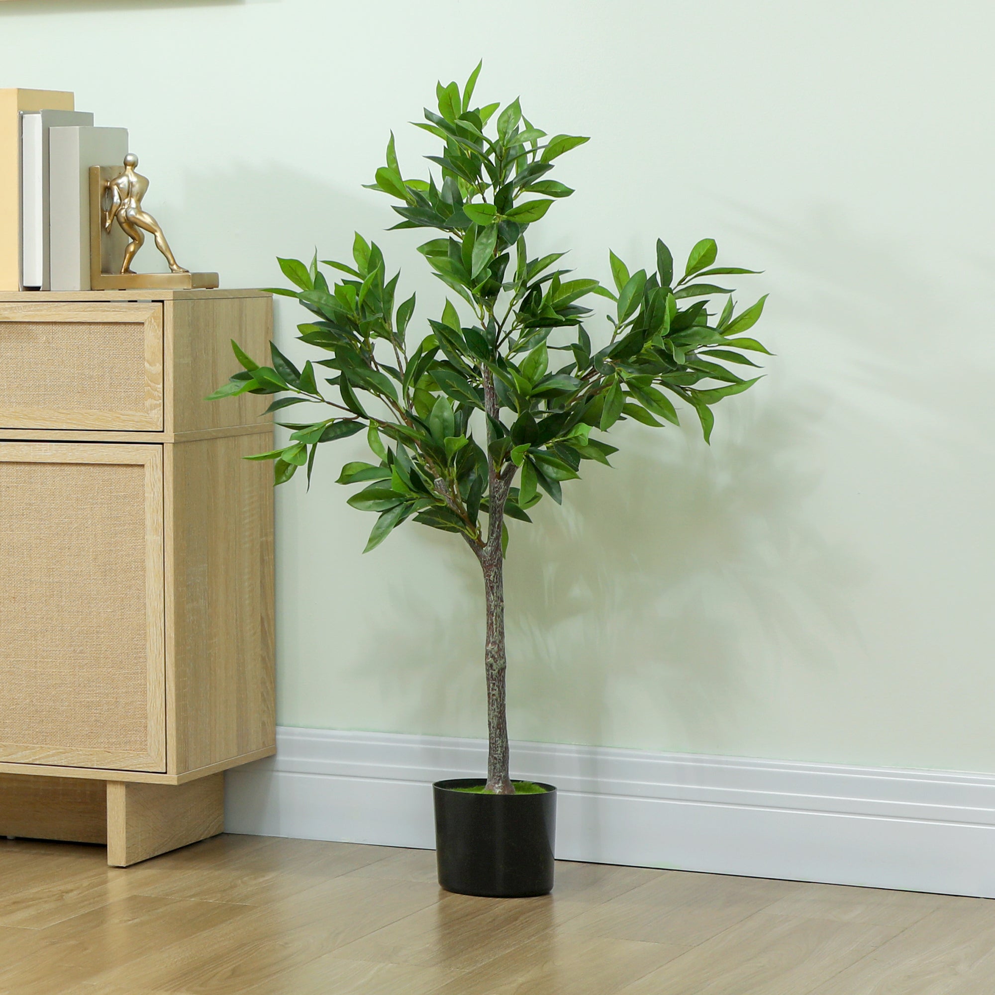HOMCOM Potted Fake Plant, Lifelike Laurel Artificial Tree with 345 PEVA Leaves for Home Decor, Green