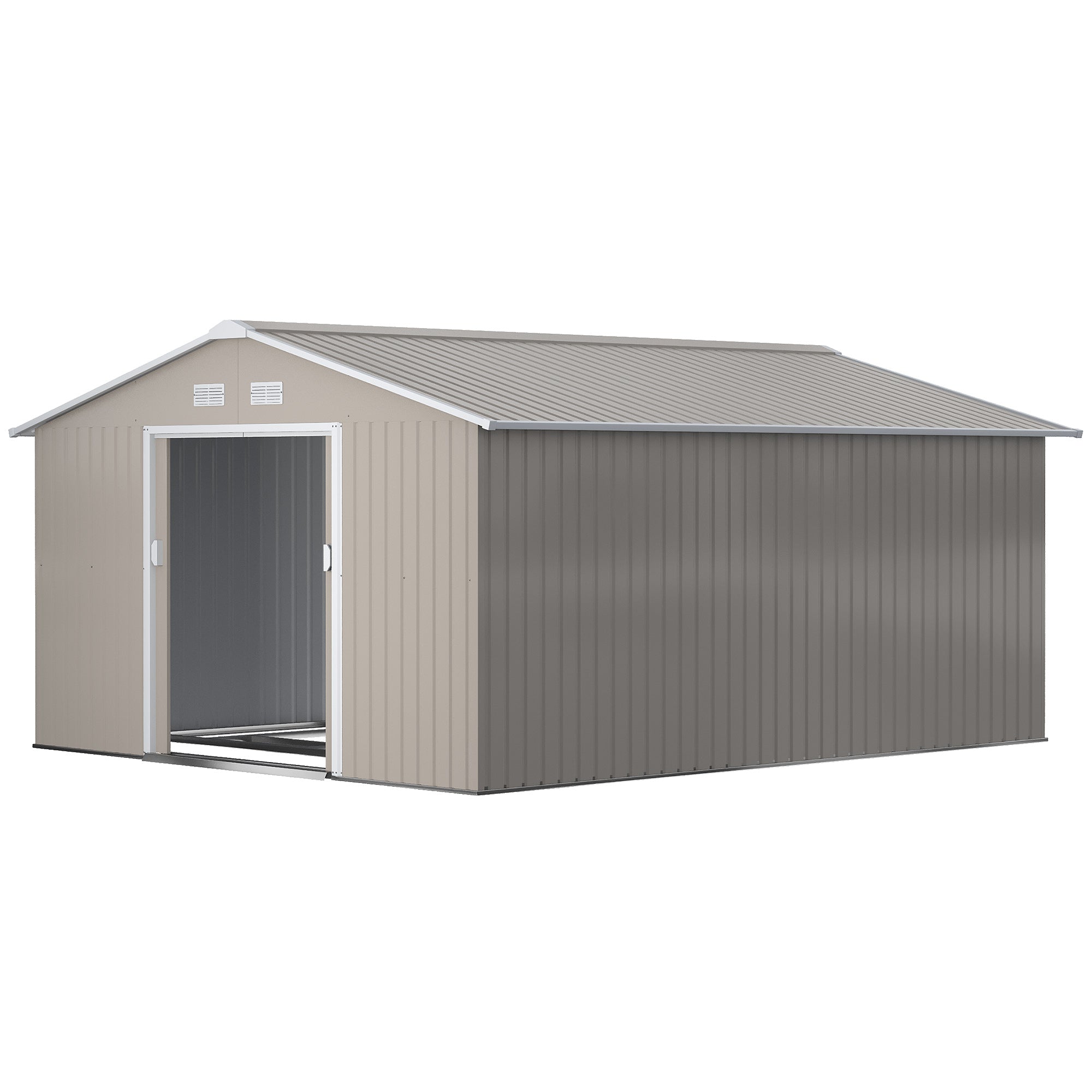 Outsunny Garden Metal Shed, Storage Shed Utility Storage with Double Locking Doors for Bike, Yard Tools, Light Gray