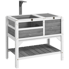 PawHut Tortoise Habitat with Shelf Storage Tortoise Gift Accessory with Weather Protection for Indoor, Light Gray