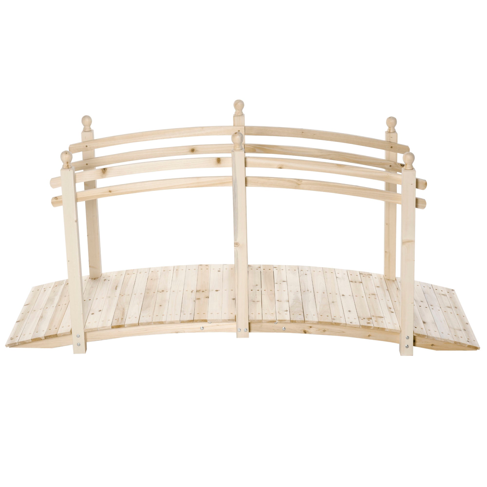 Outsunny Wooden Arch Garden Bridge, Safety Rails for Backyard Ponds, Creeks, Streams, 7.5' , Natural