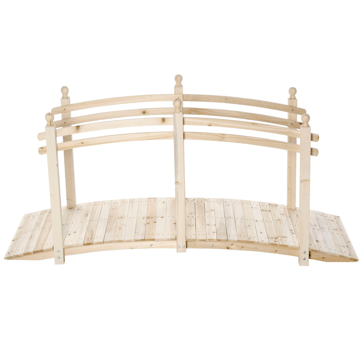 Outsunny Wooden Arch Garden Bridge, Safety Rails for Backyard Ponds, Creeks, Streams, 7.5' , Natural