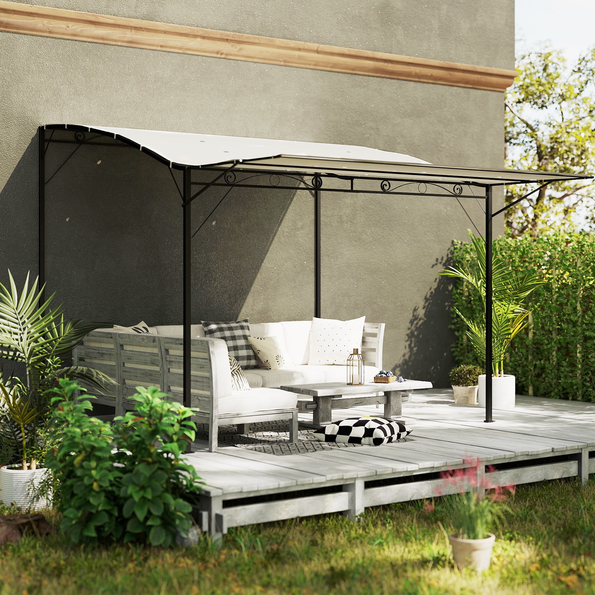 Outsunny 10' x 8' Outdoor Pergola and Patio Gazebo for Garden, Camper, Deck, Doors and Windows, Cream White