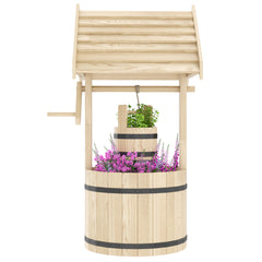 Outsunny Wood Wishing Well for Outside with Hanging Bucket, Wishing Well Planter with Drain Hole for Garden Patio, Natural