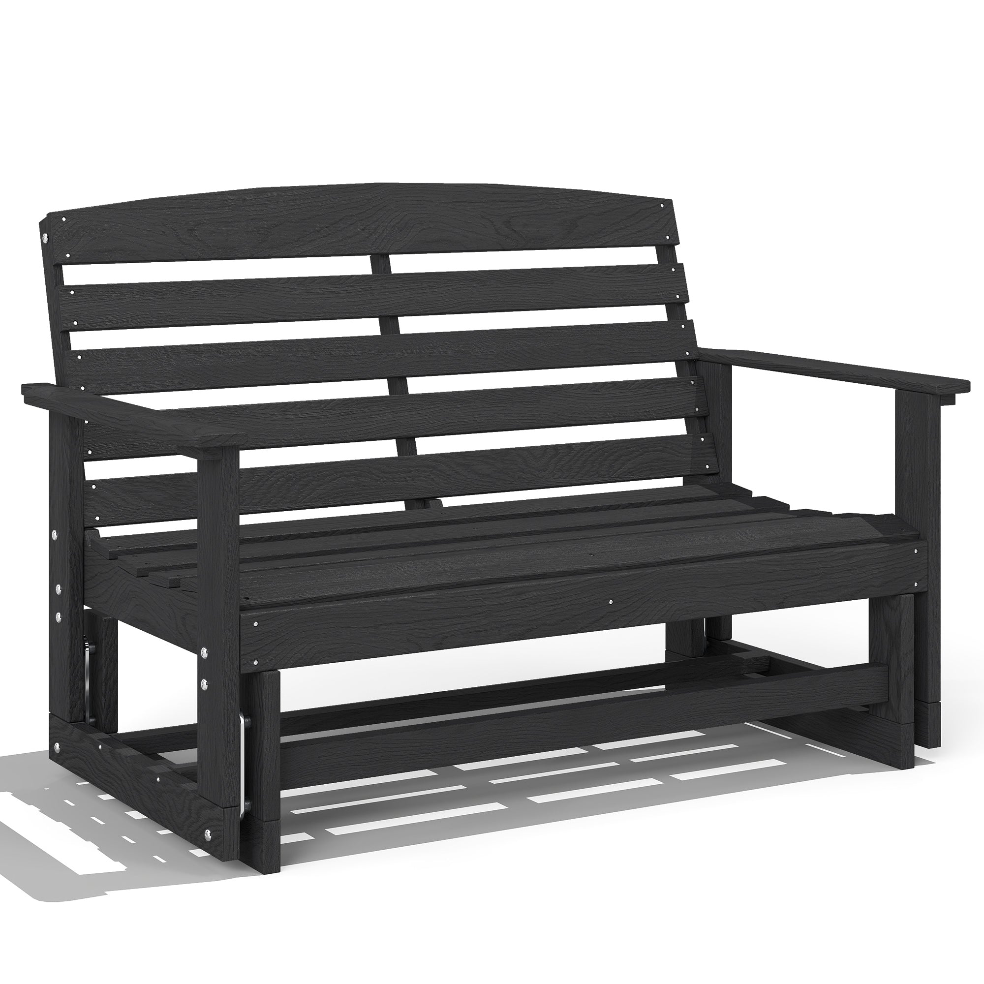 Outsunny Patio Glider Bench w/ HDPE Slatted Double Rocking Chair, Distressed Black