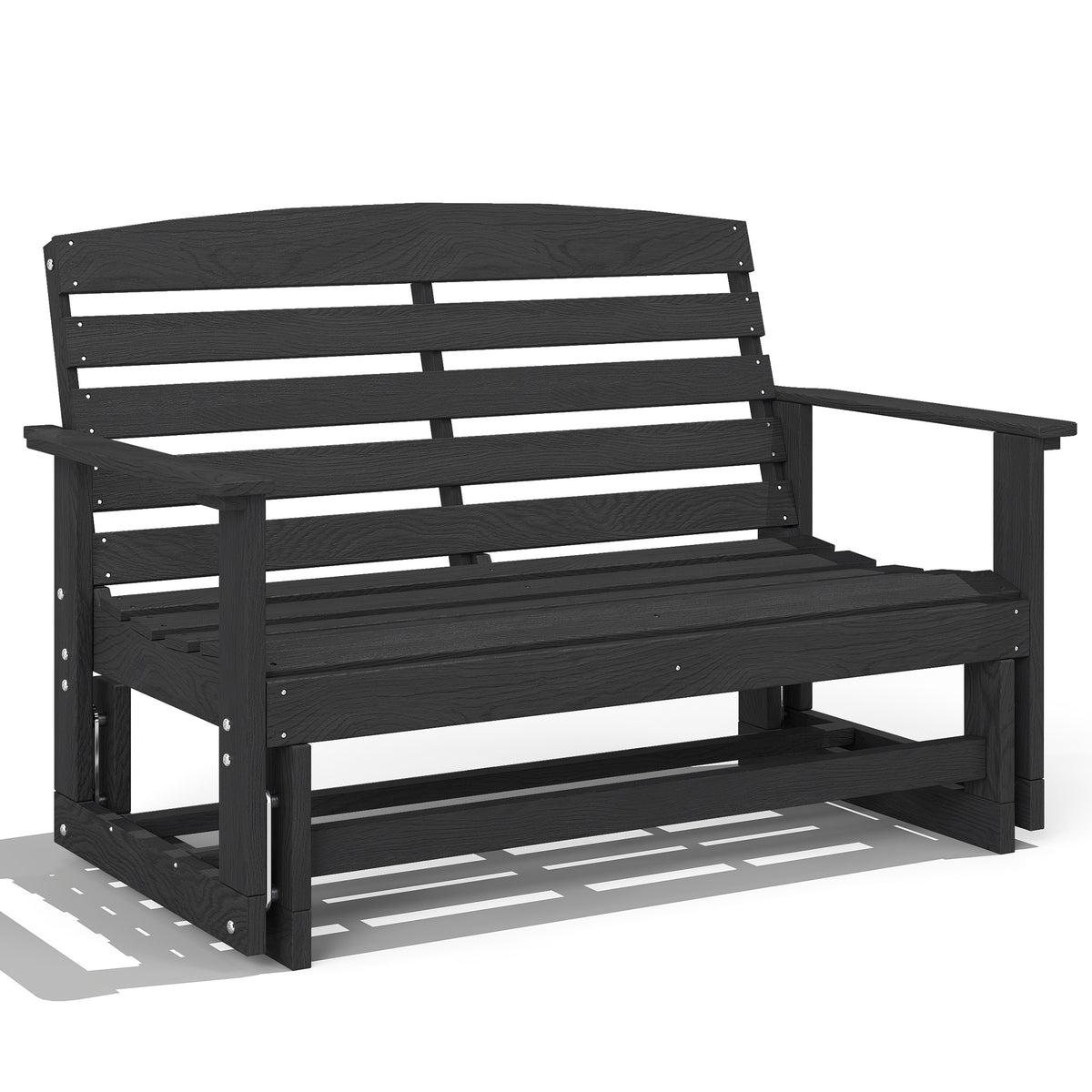 Outsunny Patio Glider Bench w/ HDPE Slatted Double Rocking Chair, Distressed Black