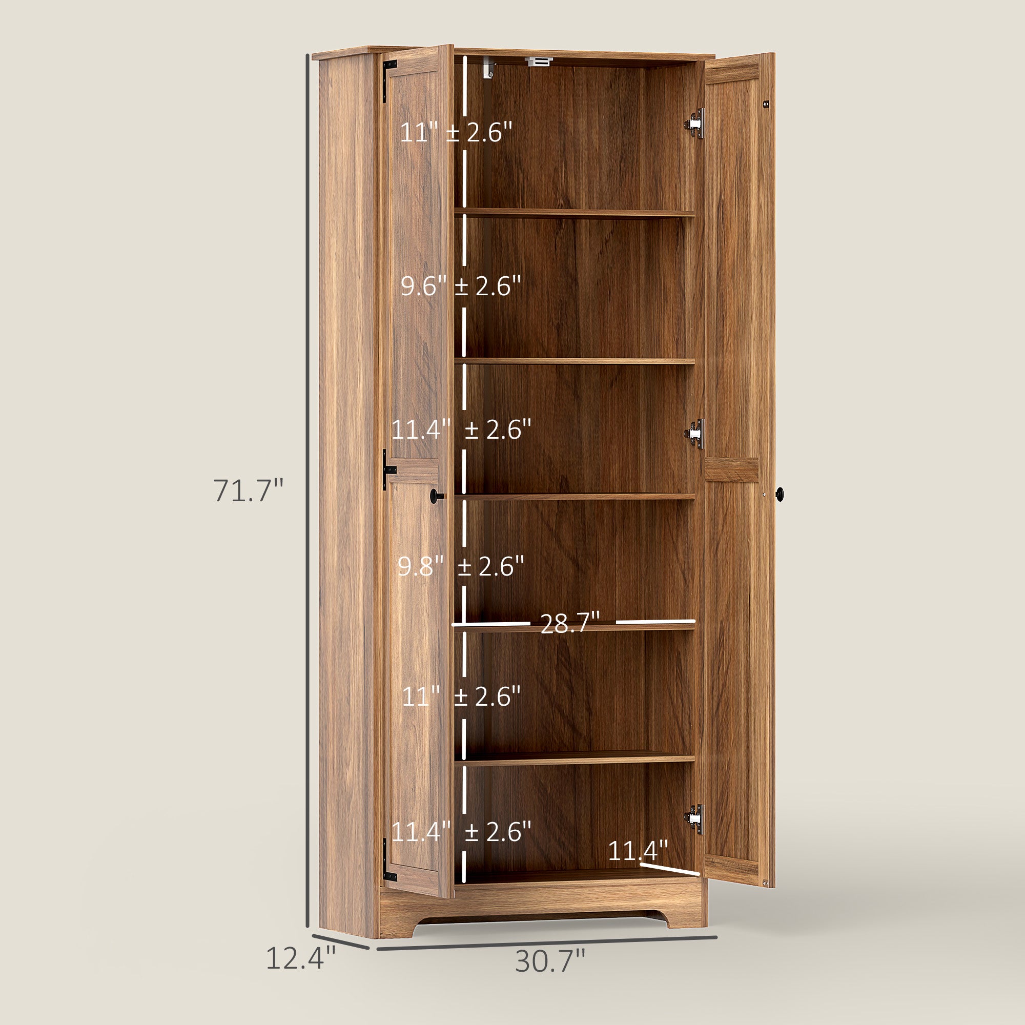 HOMCOM 72" Farmhouse Pantry Cabinet, Freestanding Food Pantry Cabinet with Adjustable Shelves, Brown