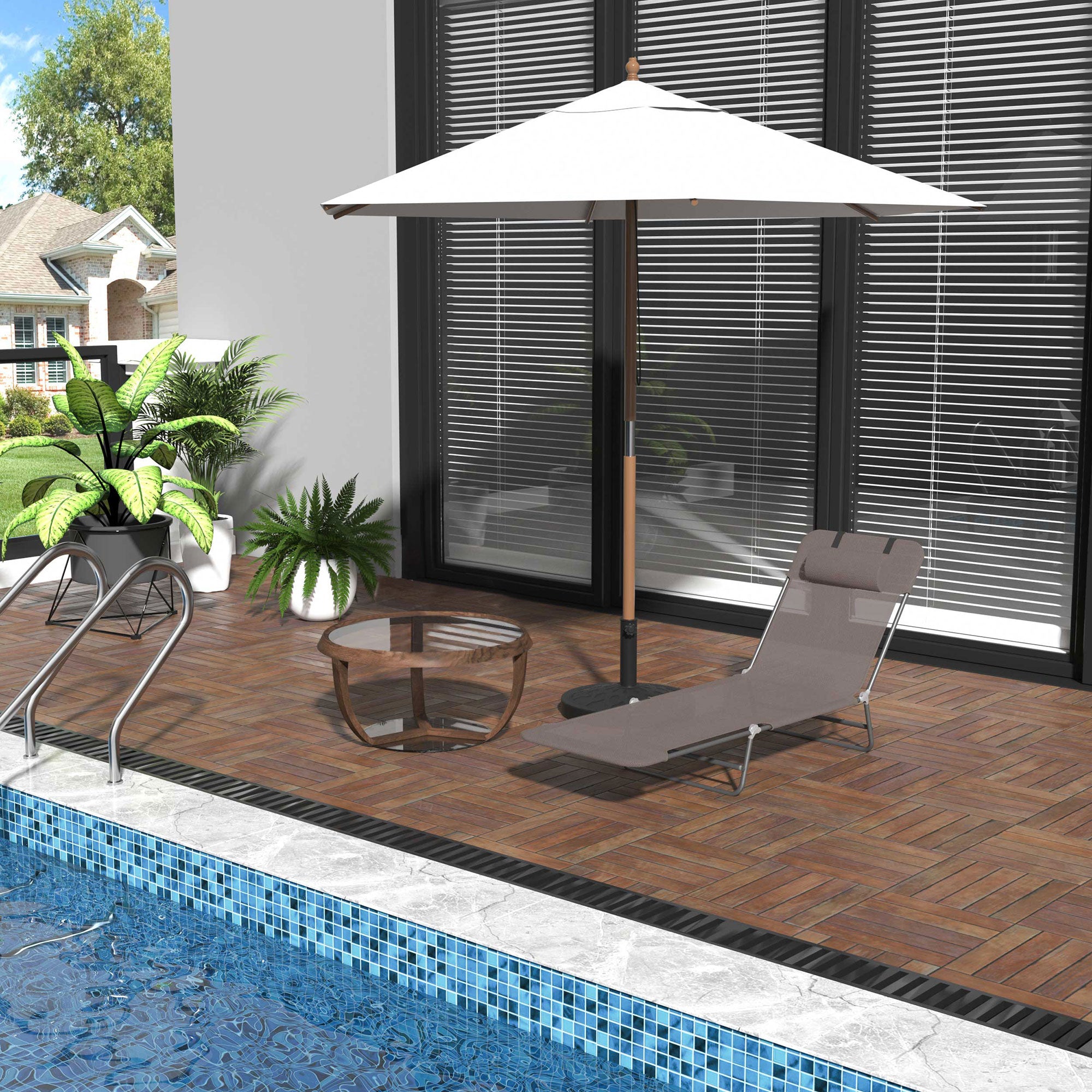 Outsunny Folding Chaise Lounge Chair, Pool Sun Tanning Chair, Outdoor Lounge Chair with 5-Position Reclining Back Brown