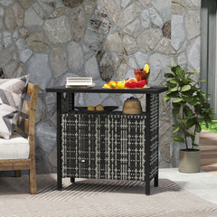 Outsunny Outdoor Pool Towel Storage Cabinet Organizer, Outdoor Bar Table with Shelf and Cabinet, Pool Towel Holder Pool Valet with Weather-Resistant PE Rattan and Steel Frame, Mixed-Gray
