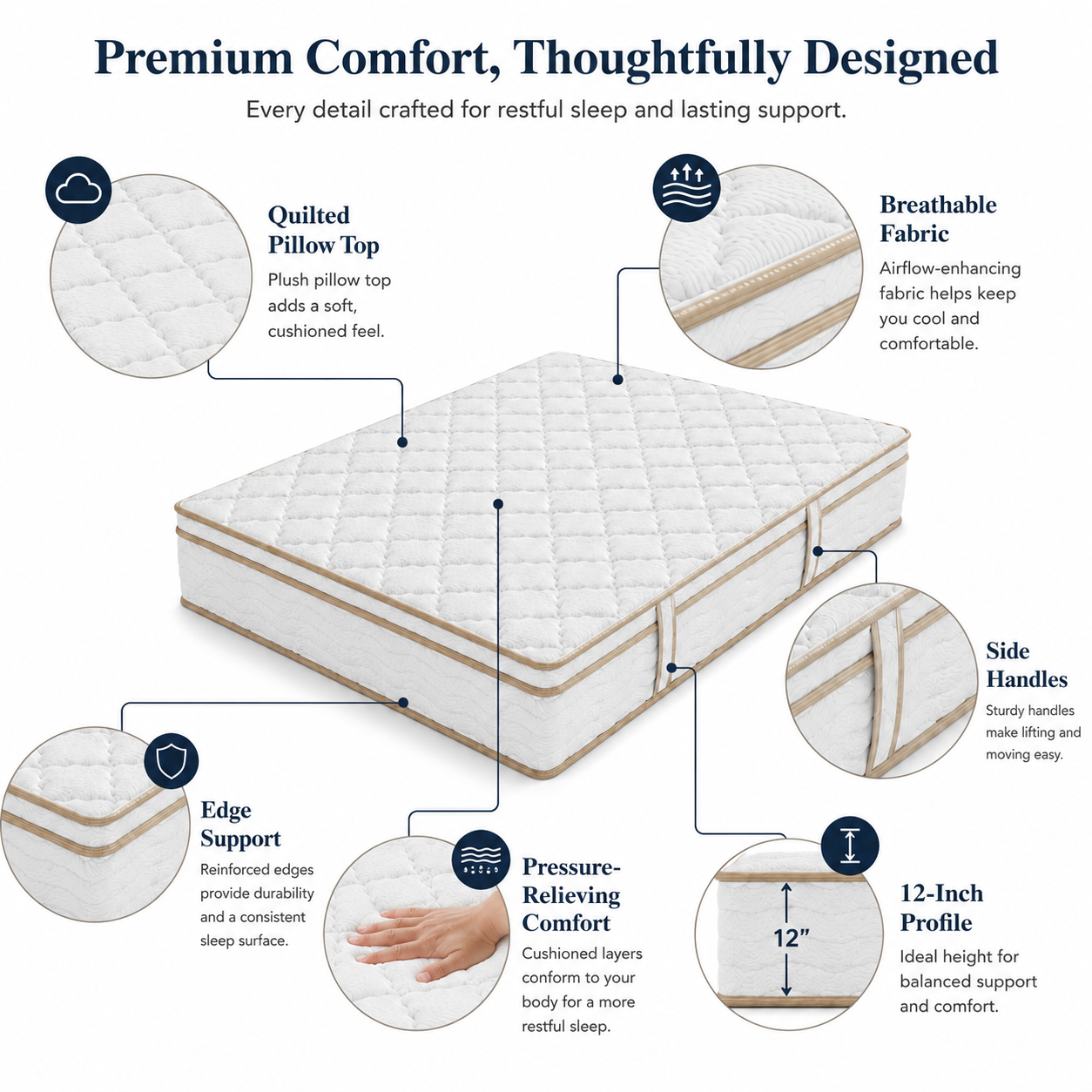 Furni 12 Inch Hybrid Mattress – Individually Wrapped Coils, Cooling Comfort, Multiple Sizes