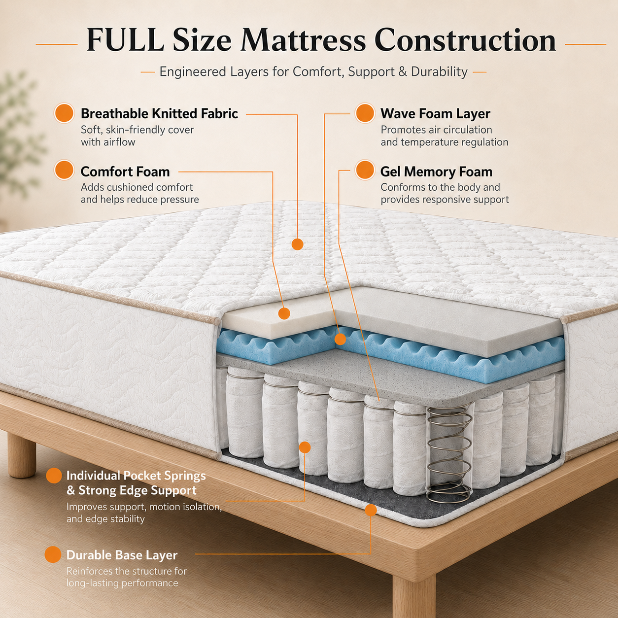 Furni 12 Inch Hybrid Mattress – Individually Wrapped Coils, Cooling Comfort, Multiple Sizes