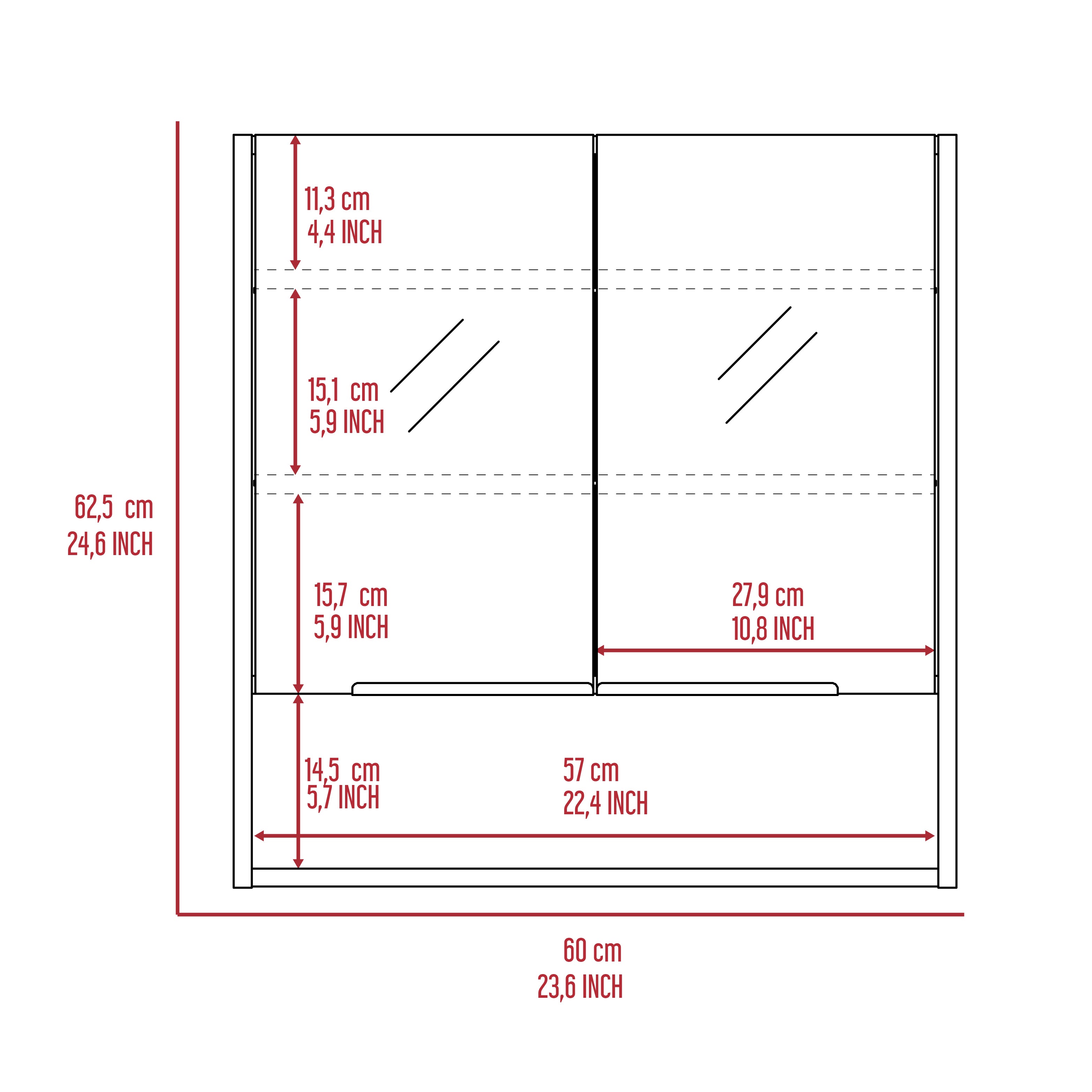 Jaspe Mirror Cabinet, Three Internal Shelves, One Open Shelf, Double Door Cabinet -Black