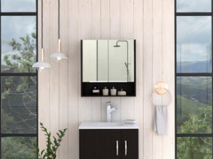 Jaspe Mirror Cabinet, Three Internal Shelves, One Open Shelf, Double Door Cabinet -Black