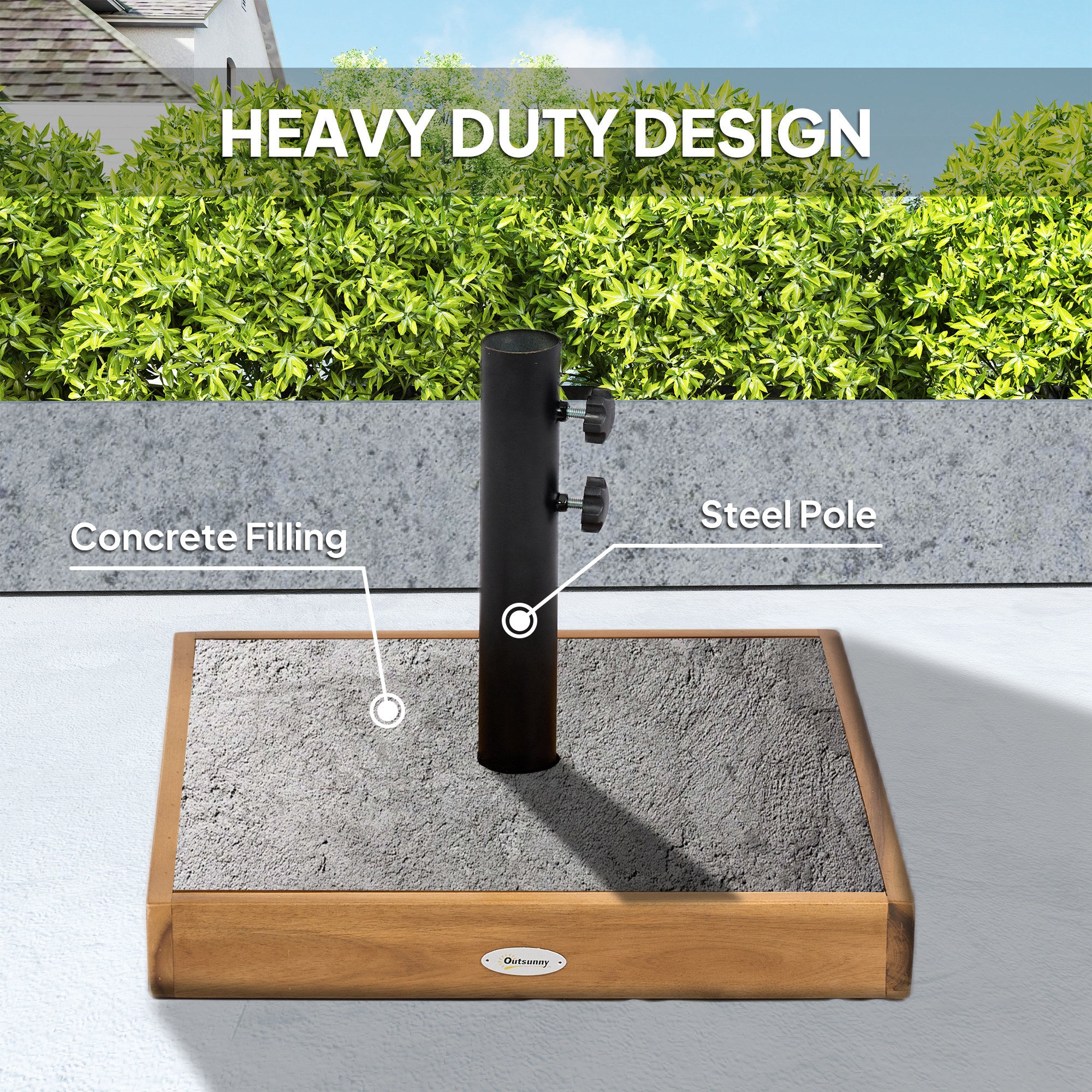 Outsunny Patio Umbrella Base, 42 lbs. Concrete Heavy Duty Umbrella Base for 1.25/1.5" Poles, Teak