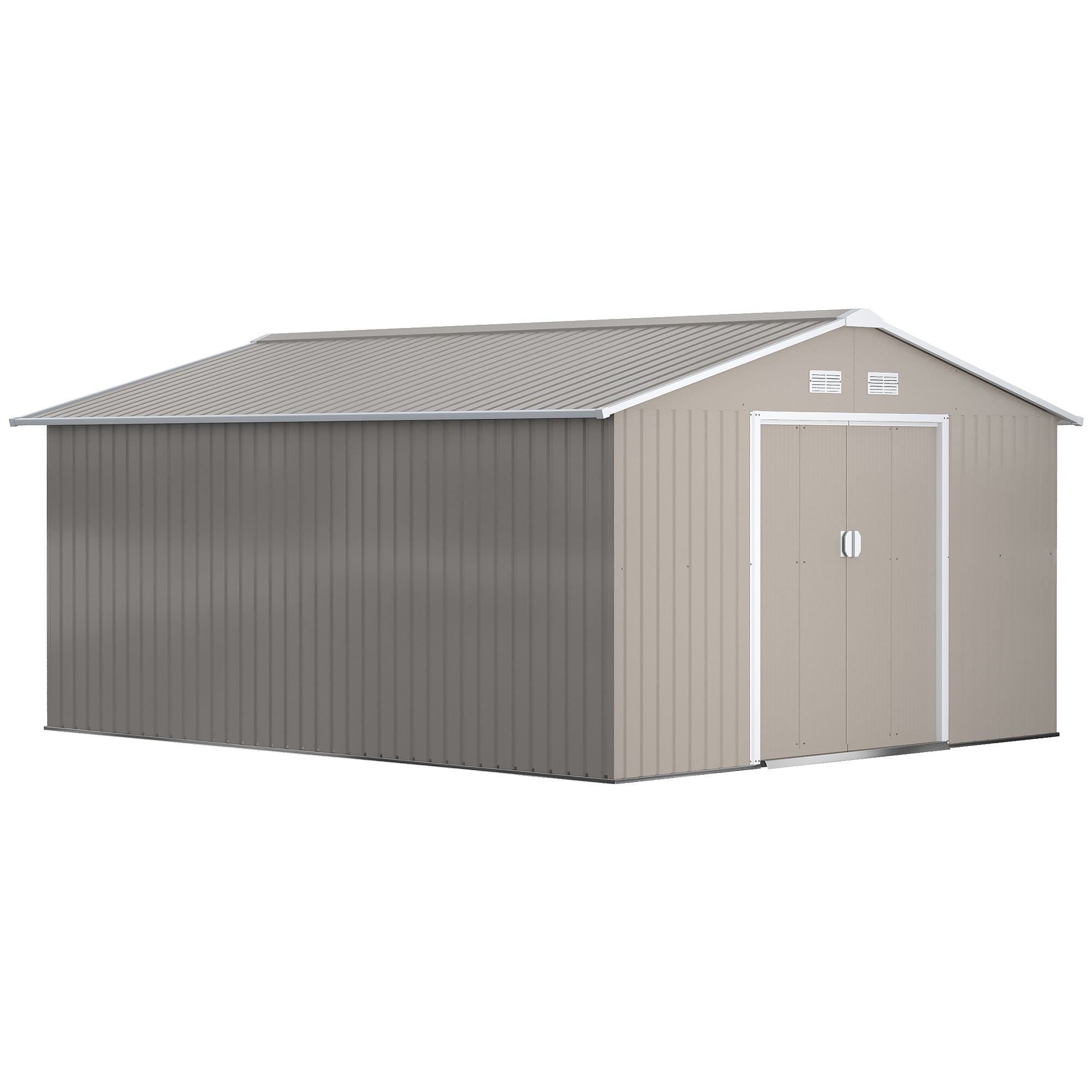 Outsunny Garden Metal Shed, Storage Shed Utility Storage with Double Locking Doors for Bike, Yard Tools, Light Gray