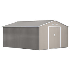 Outsunny Garden Metal Shed, Storage Shed Utility Storage with Double Locking Doors for Bike, Yard Tools, Light Gray