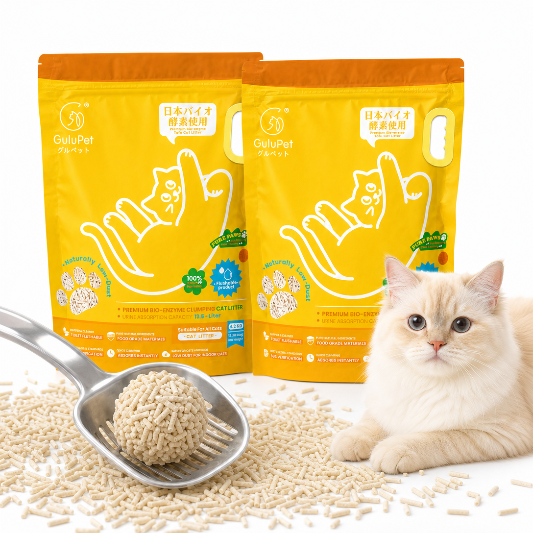 GuluPet Enzyme Tofu Premium Cat Litter | Food-Grade, Dust-Free, Odor Control & Flushable