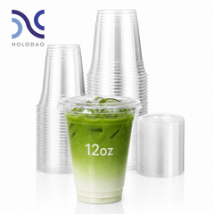100 Pack 12oz Clear Plastic Cups With Lids, Disposable Iced Coffee Cups with Flat Lids