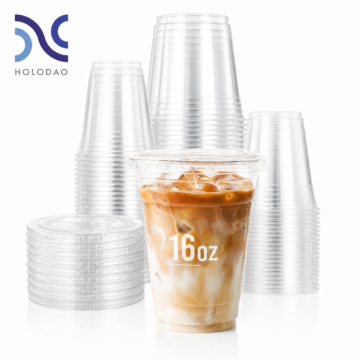100 Pack 16oz Clear Plastic Cups With Lids, Disposable Iced Coffee Cups with Flat Lids