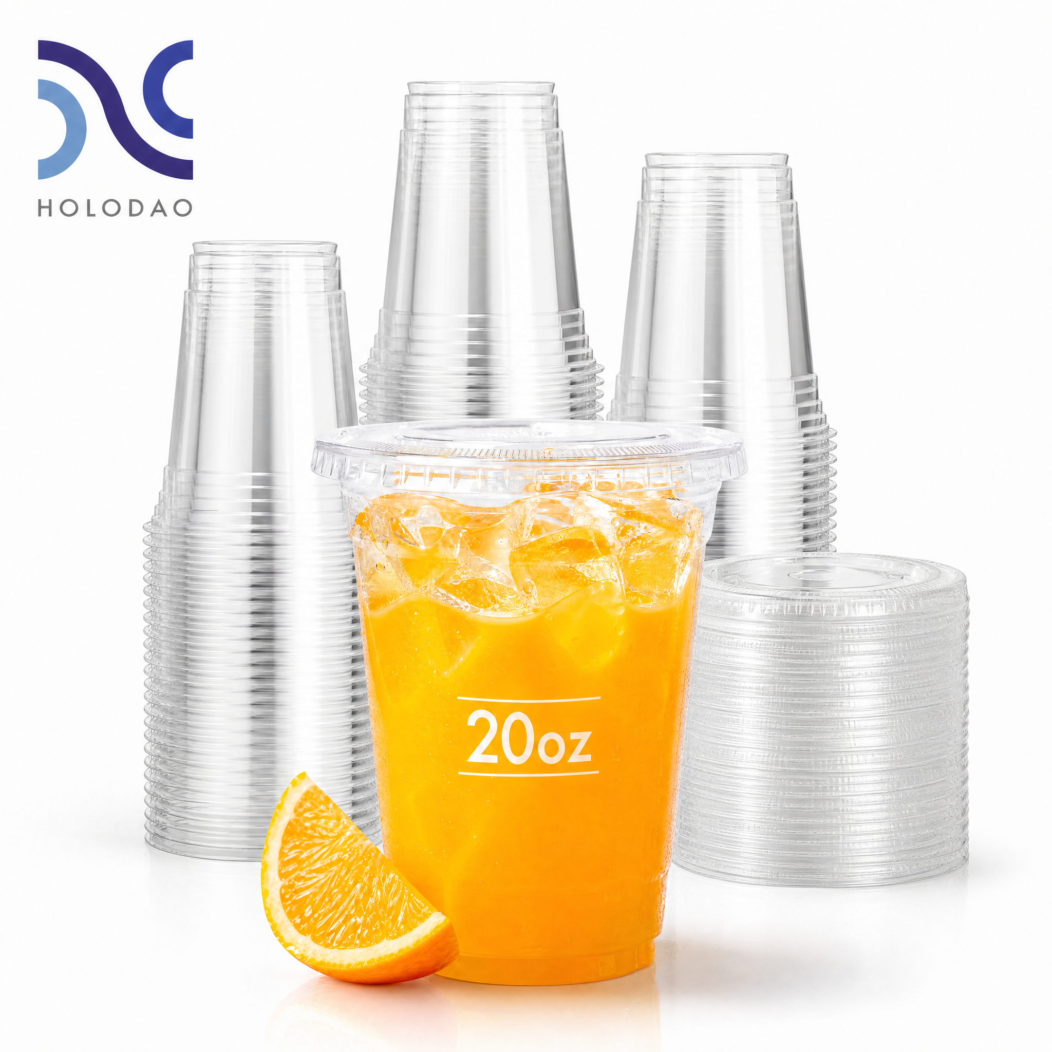 100 Pack 20oz Clear Plastic Cups With Lids, Disposable Iced Coffee Cups with Flat Lids