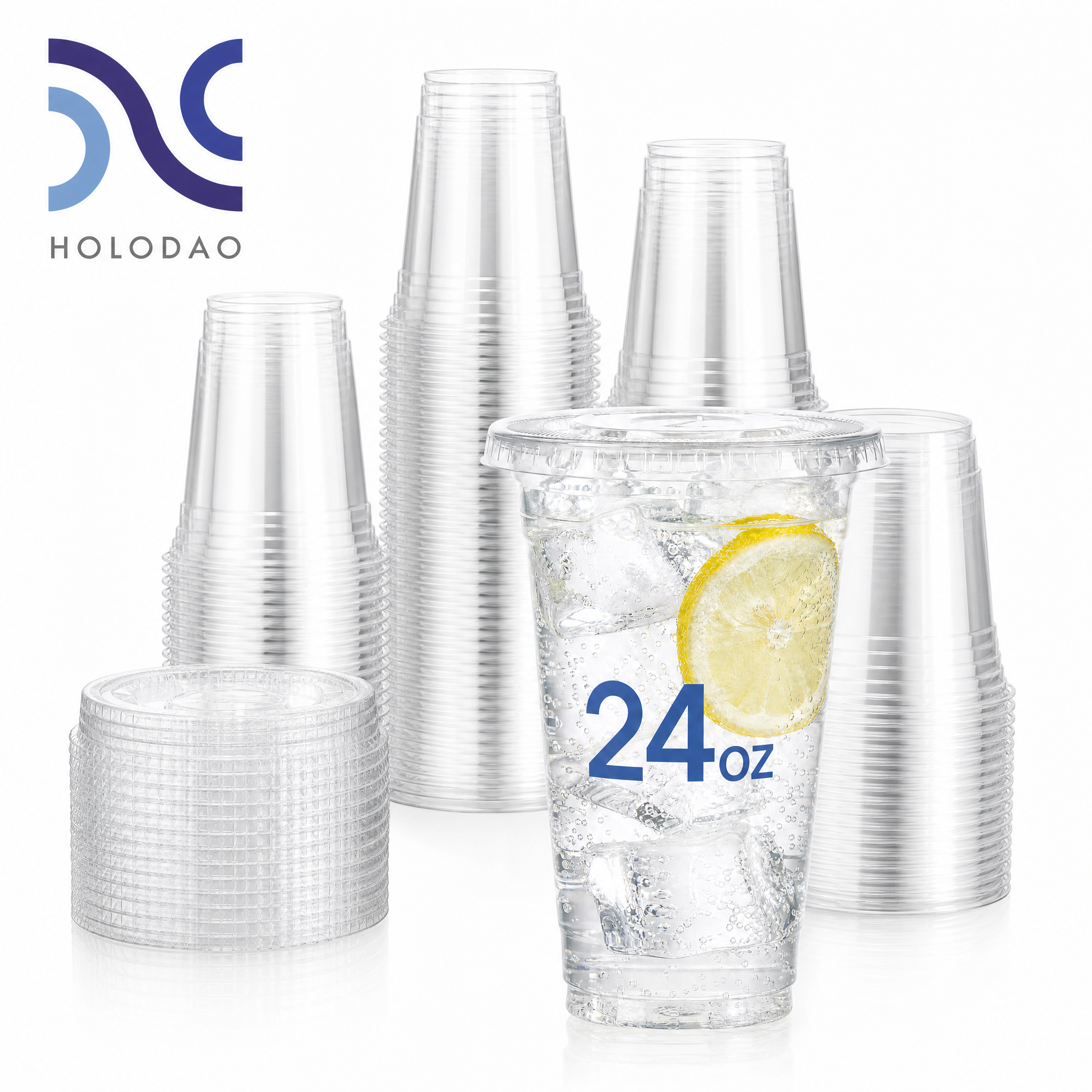 100 Pack 24oz Clear Plastic Cups With Lids, Disposable Iced Coffee Cups with Flat Lids