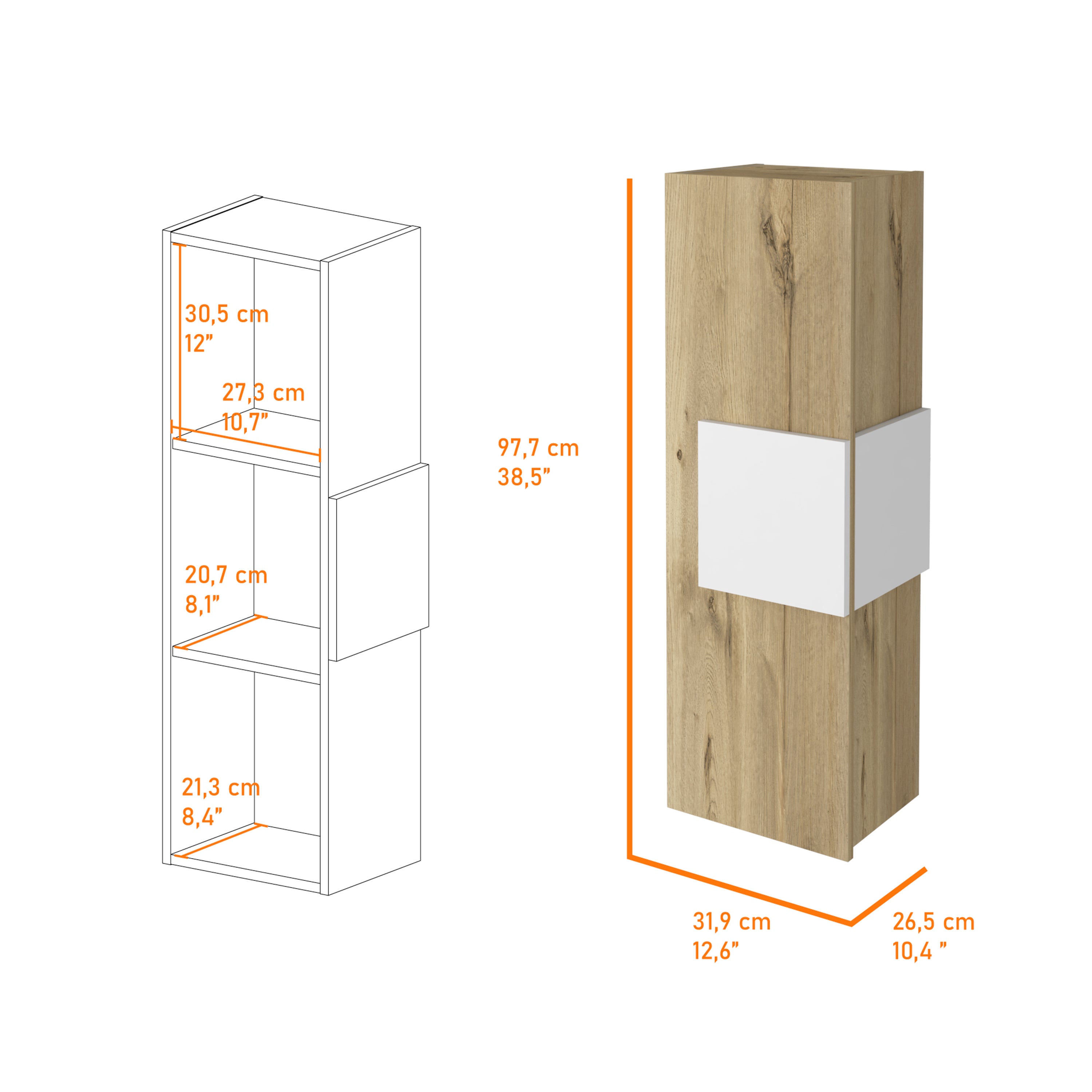 Vanguard Medicine Cabinet, Three Shelves, Single Door Cabinet -White / Light Oak