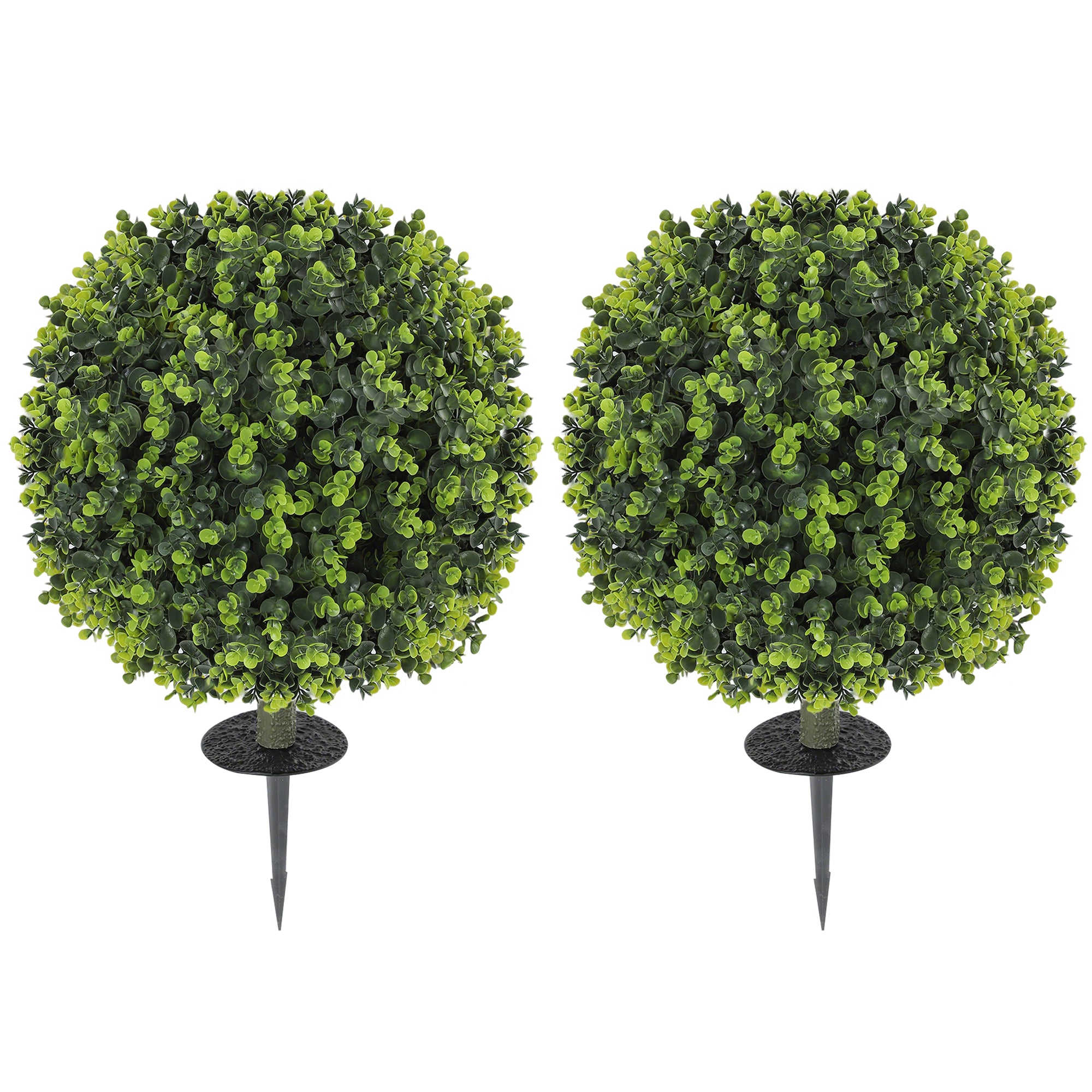 HOMCOM 2 Pack 1.3ft Artificial Ball Eucalyptus Topiary with Ground Stake, UV Resistant Faux Greenery for Indoor Outdoor