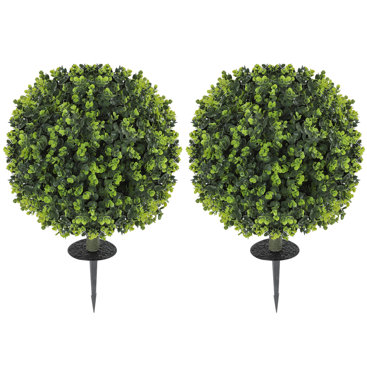 HOMCOM 2 Pack 1.3ft Artificial Ball Eucalyptus Topiary with Ground Stake, UV Resistant Faux Greenery for Indoor Outdoor