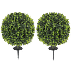 HOMCOM 2 Pack 1.3ft Artificial Ball Eucalyptus Topiary with Ground Stake, UV Resistant Faux Greenery for Indoor Outdoor