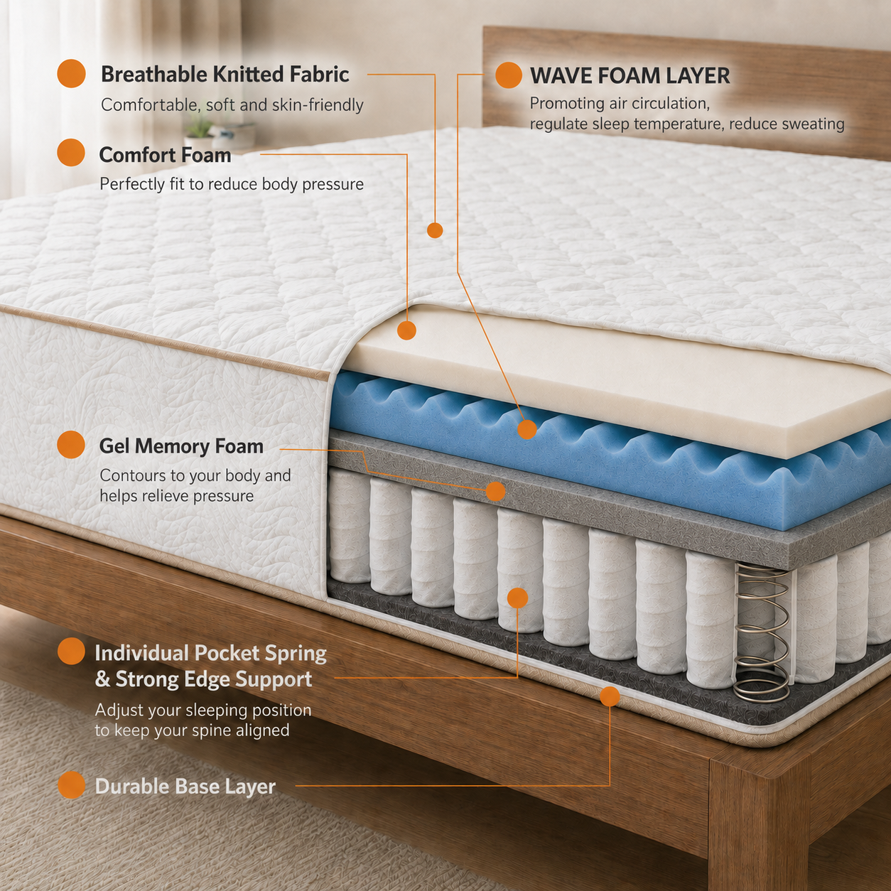 Furni 12 Inch Hybrid Mattress – Individually Wrapped Coils, Cooling Comfort, Multiple Sizes