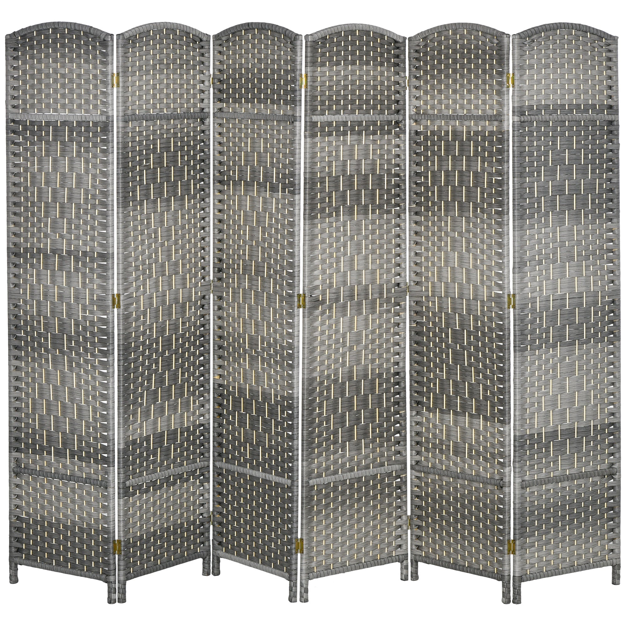 HOMCOM Folding Room Divider Screen 6 Panel 6' Tall Privacy Screen Freestanding Wood Partition for Home Office, Mixed Gray