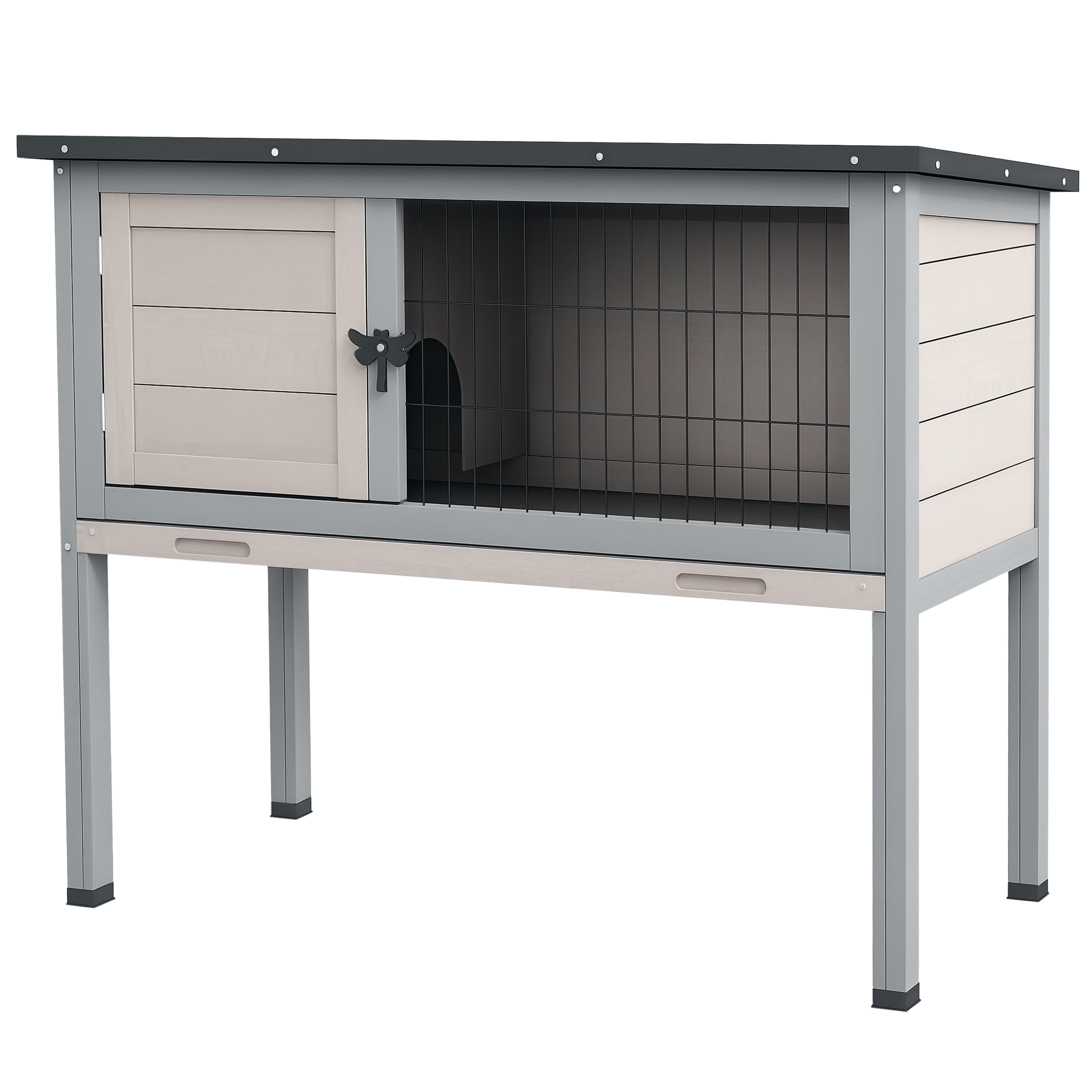 PawHut Elevated Rabbit Hutch, Wooden Bunny Cage with Hinged Asphalt Roof and Removable Tray, for Indoor/Outdoor, Gray
