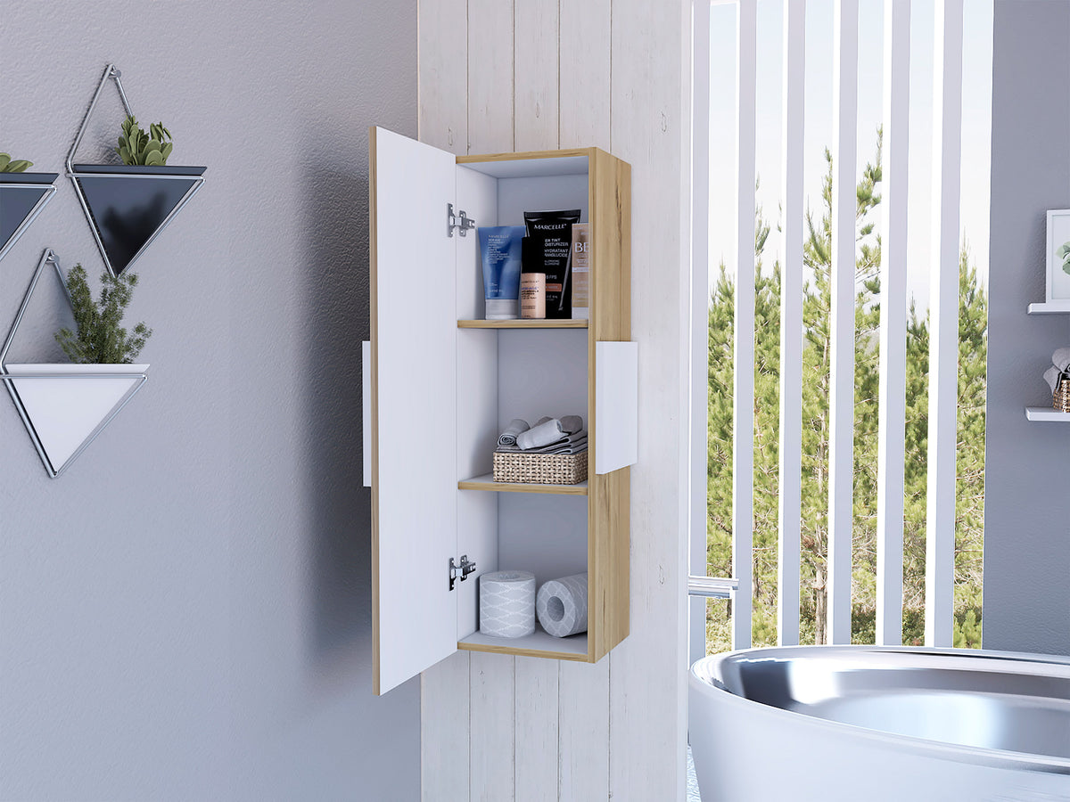 Vanguard Medicine Cabinet, Three Shelves, Single Door Cabinet -White / Light Oak