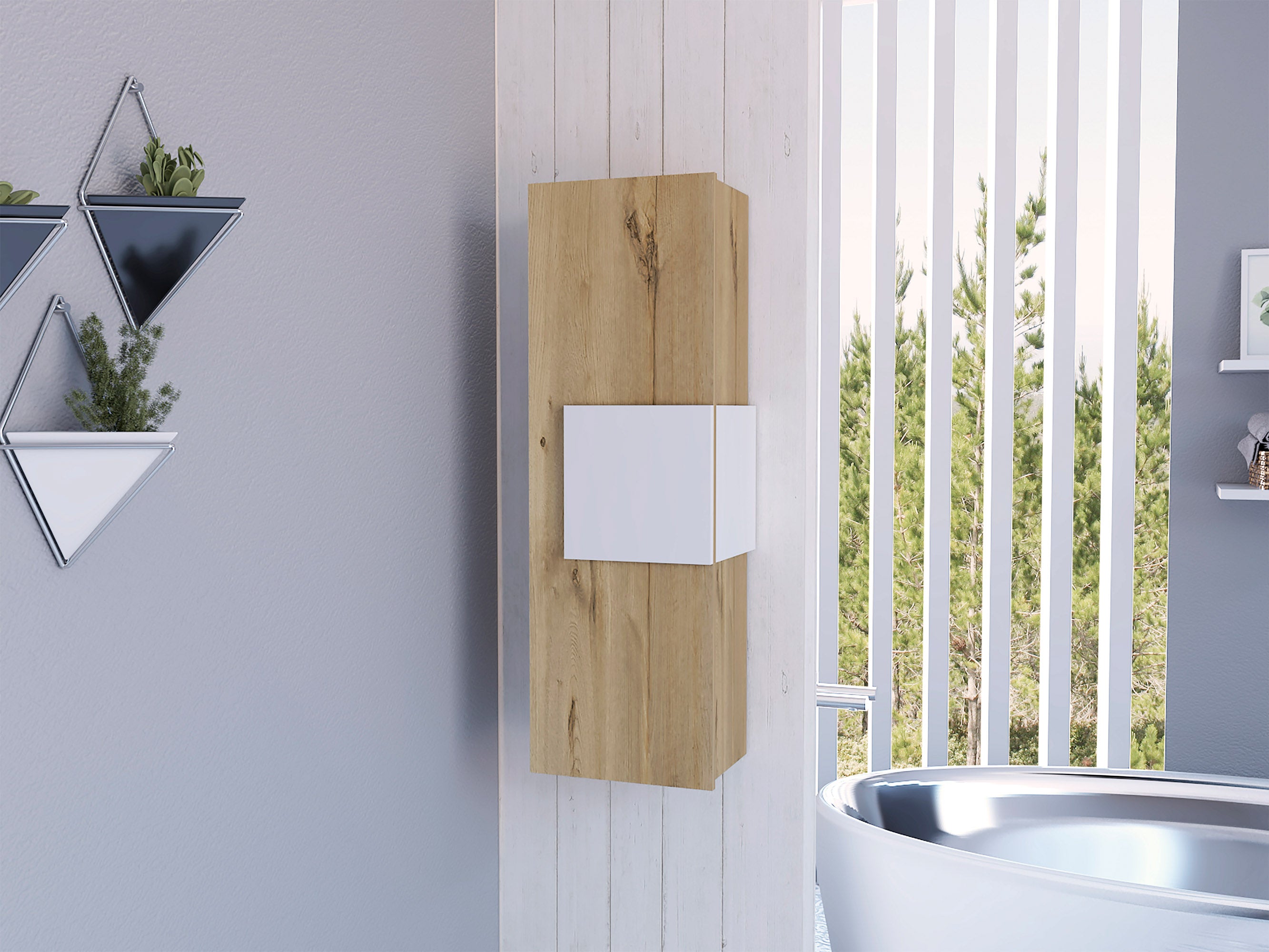 Vanguard Medicine Cabinet, Three Shelves, Single Door Cabinet -White / Light Oak