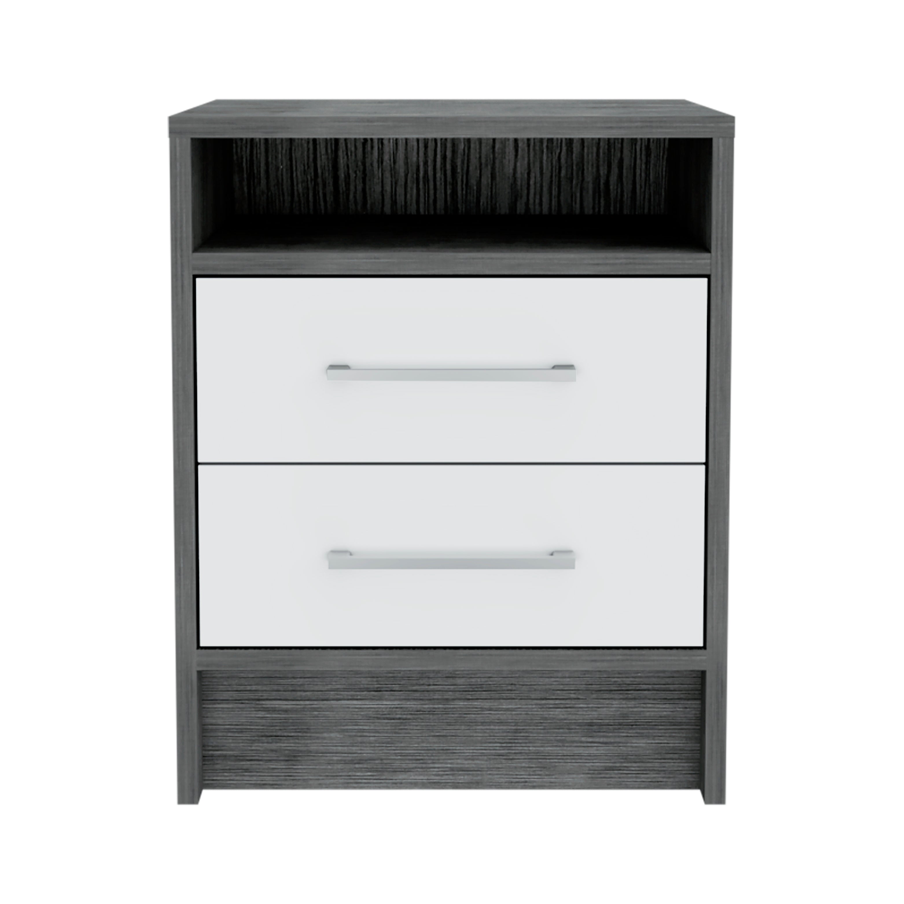Eter Nightstand , End Table, Side Table Superior Top, Two Drawers -Smokey Oak / White