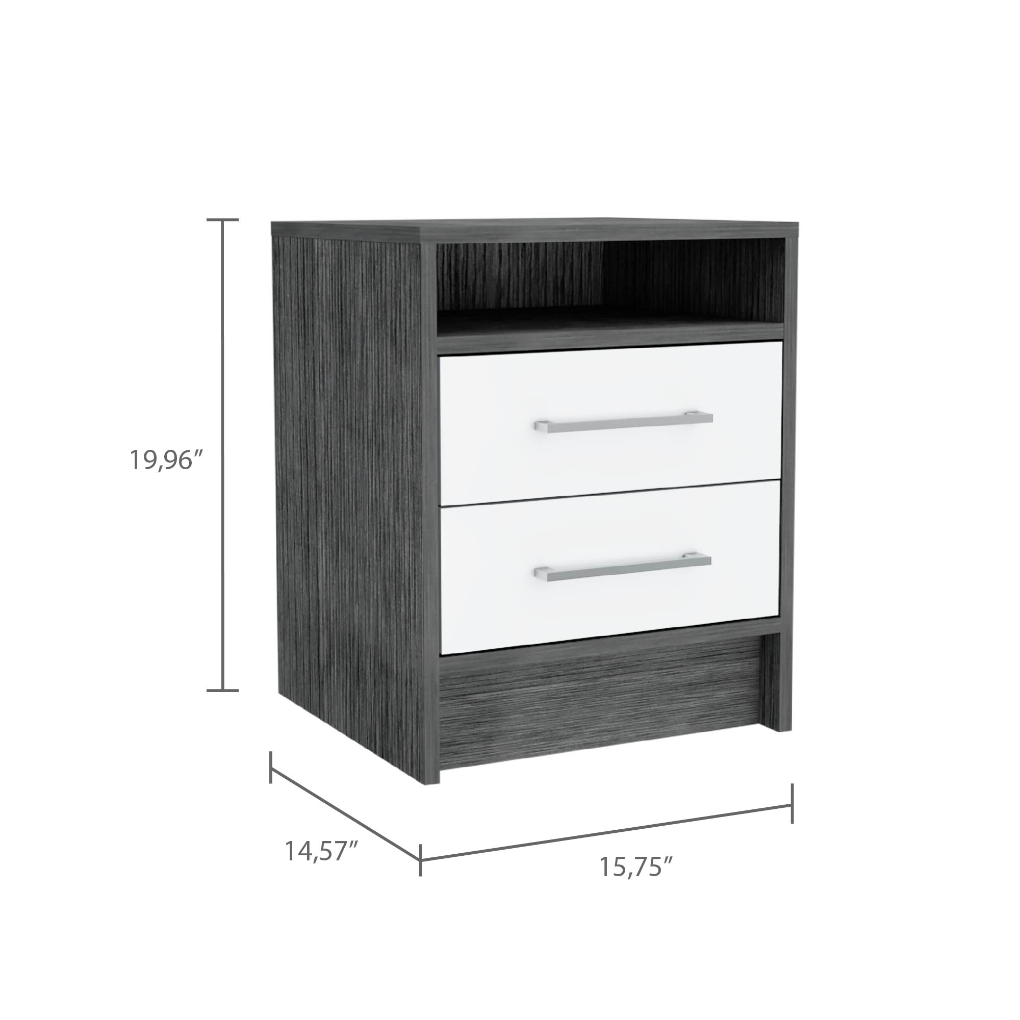 Eter Nightstand , End Table, Side Table Superior Top, Two Drawers -Smokey Oak / White