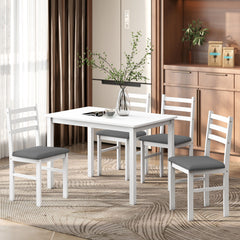 HOMCOM 5-Piece Small Kitchen Table Set for 4, Farmhouse Dining Table Set with Upholstered Chairs and Rubber Wood Legs, White