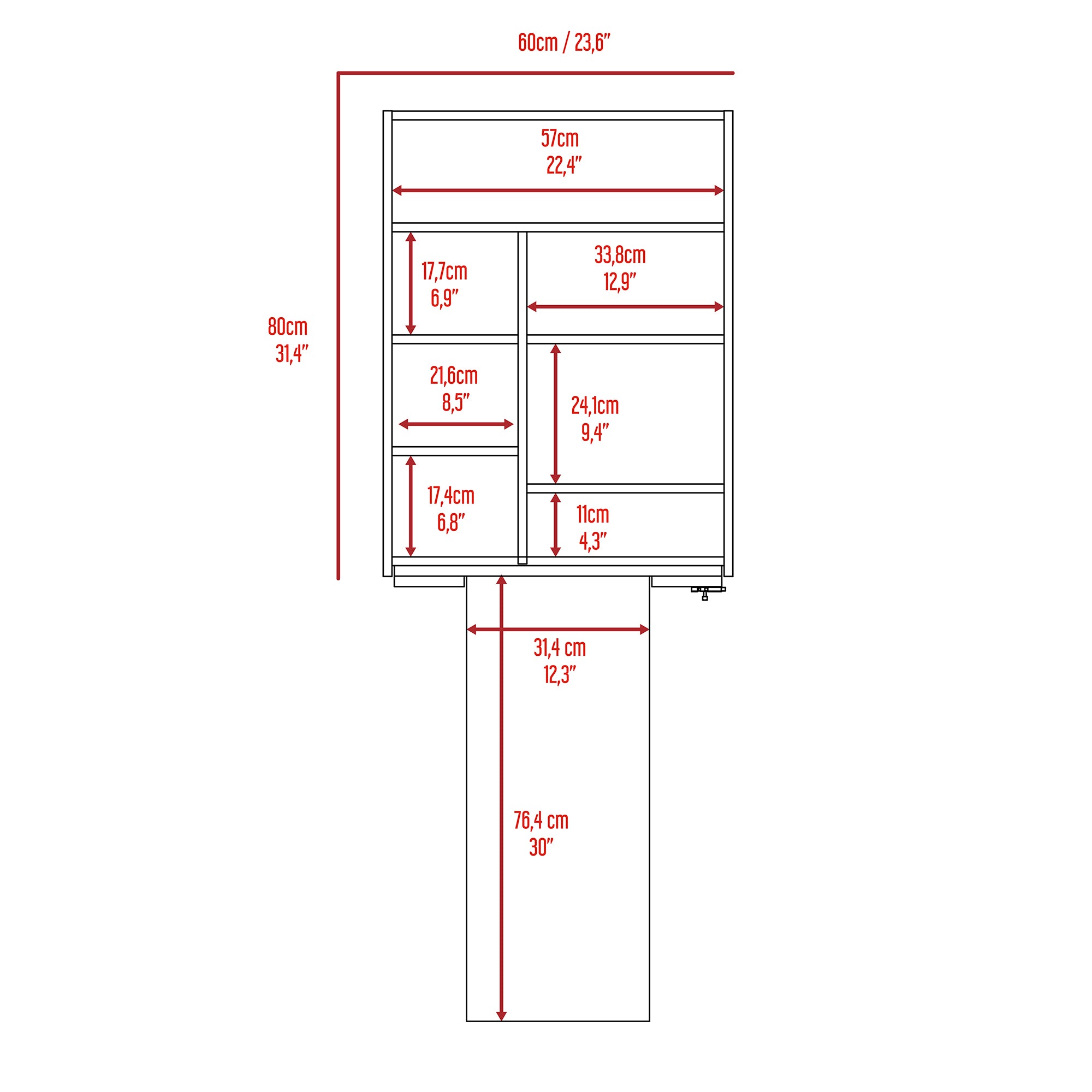 Vatta Wall Foldable Table, Seven Interior Shelves, Extending Table -Light Gray