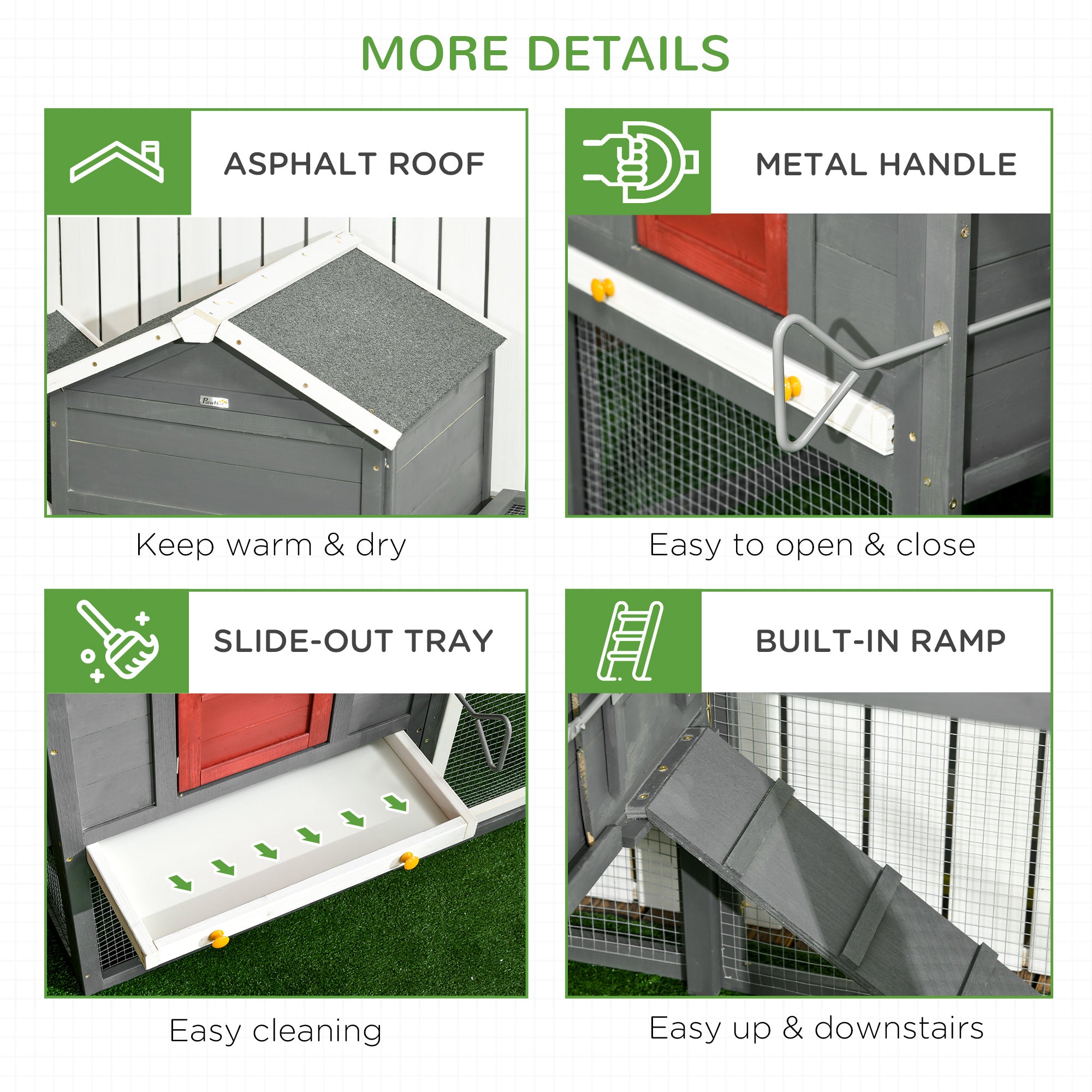 PawHut 118" Extra Large Chicken Coop with Asphalt Roof, Wooden Hen Run with Slide-Out Tray and Nesting Box, Chicken Hutch for 3-6 Chickens, Gray