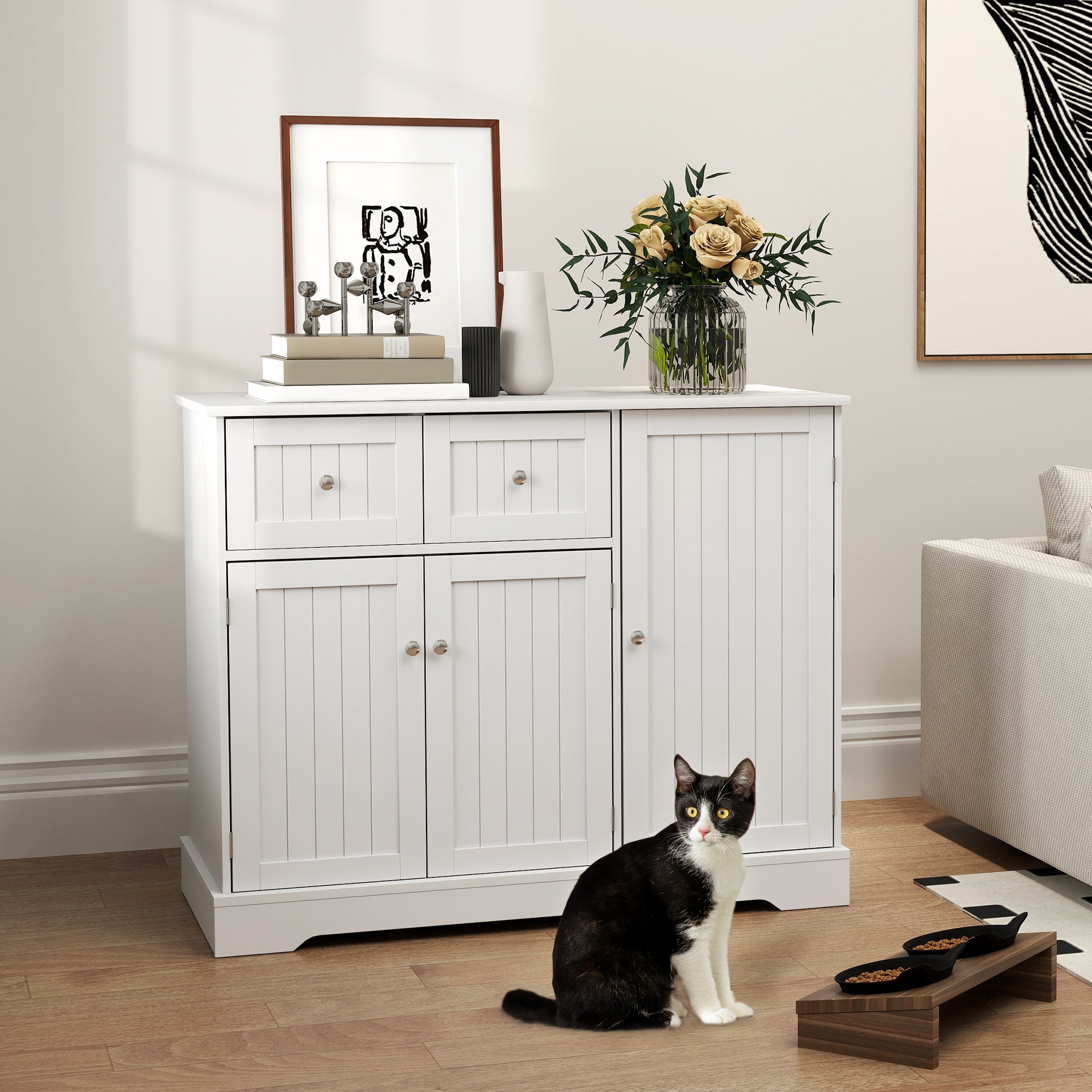 PawHut Cat Litter Box Enclosure with Drawers, Storage, Anti-tip Kit, 39" x 18" x 31.5", White