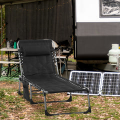 Outsunny Padded Folding Chaise Lounge Chair, Outdoor 6-Level Reclining Camping Tanning Chair with Headrest for Beach, Yard, Patio, Pool, Black