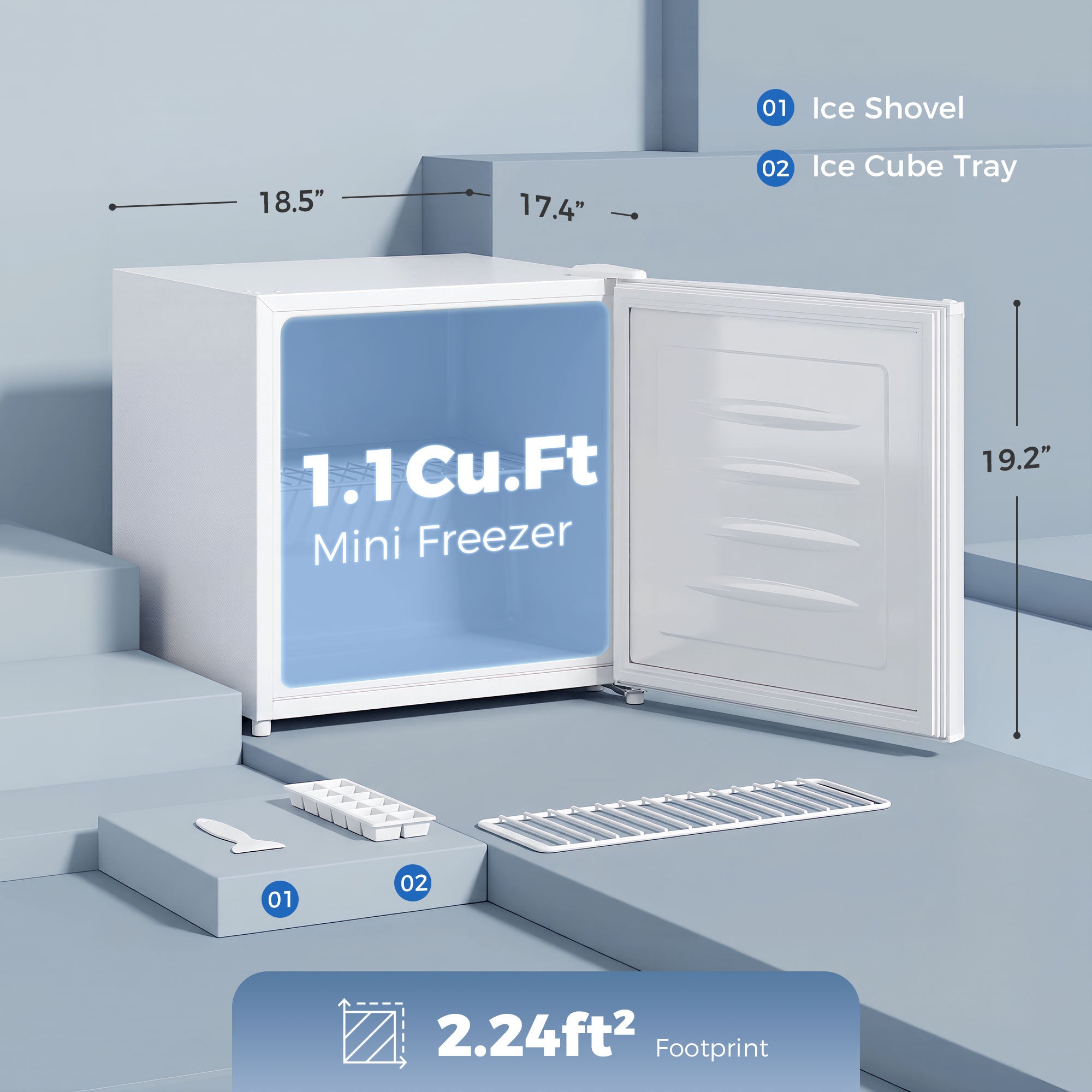 HOMCOM 1.1 Cu.Ft Countertop Mini Freezer, Compact Upright Freezer with Removable Shelves, White