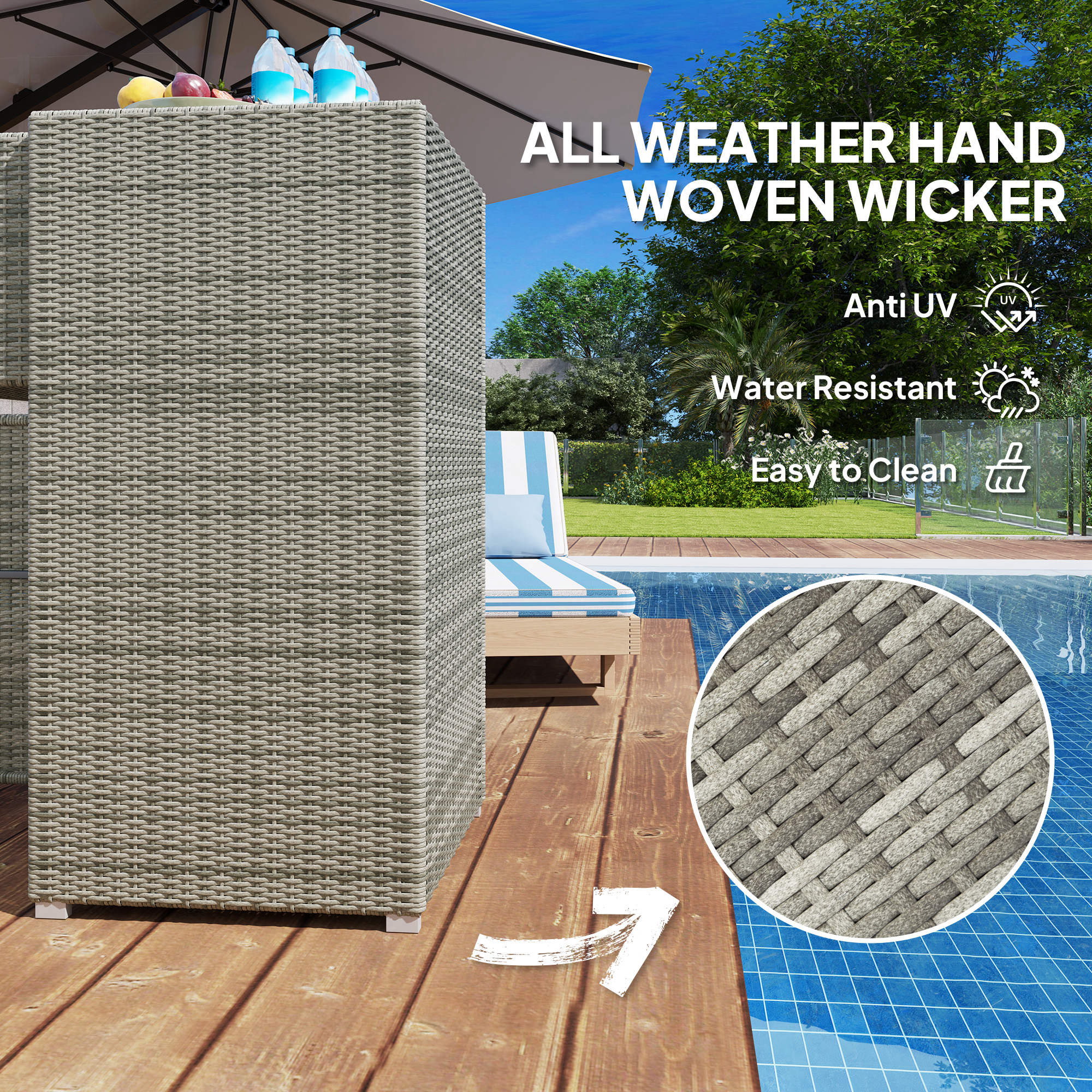 Outsunny Outdoor Towel Rack for Pool w/ Drawer & Cabinet, Gray